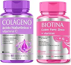 Kit Pele Cabelos e Unhas: Colágeno Hidrolisado c/Hialurônico e Biotina 120 cáps