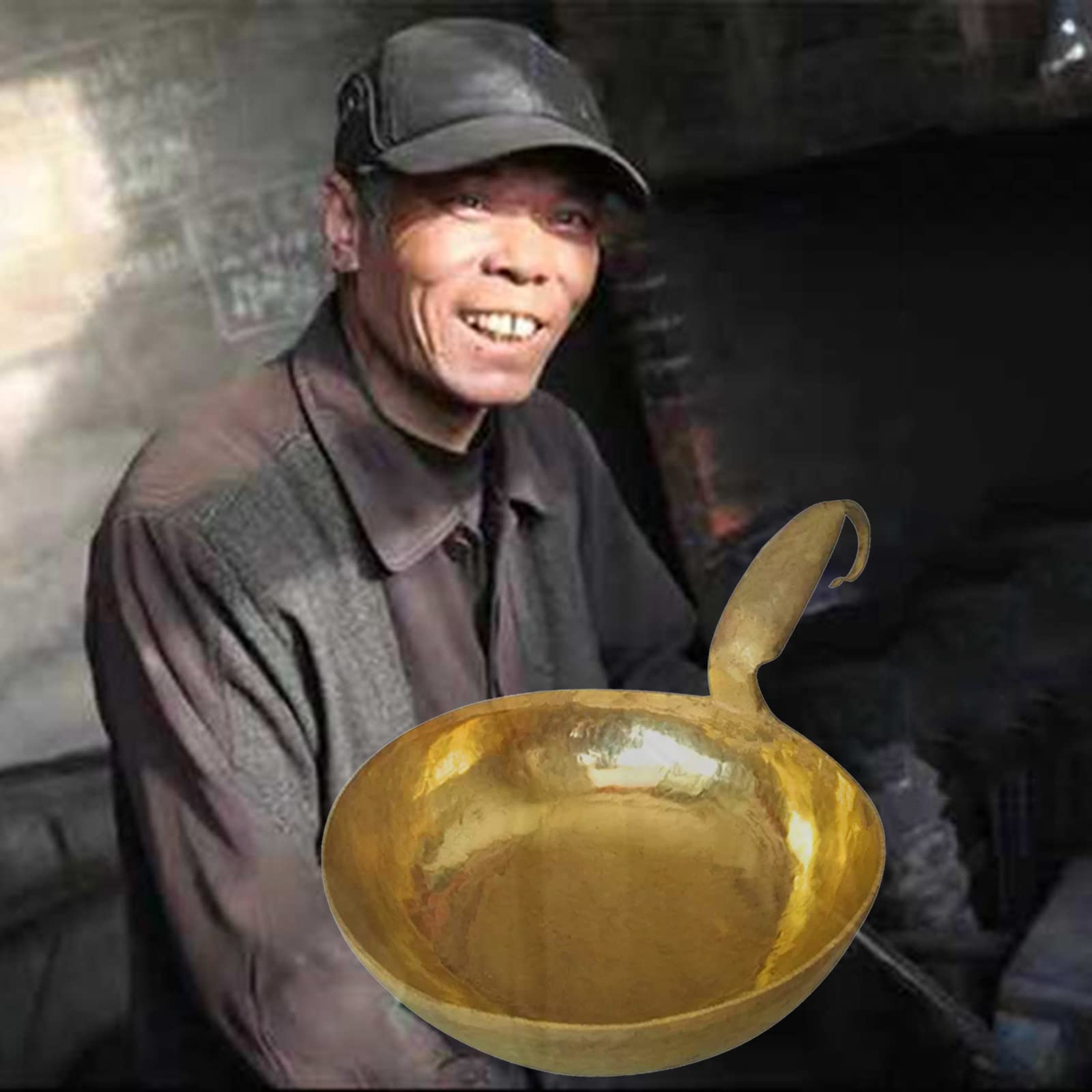 Cobre Sólido Puro Martillado A Mano Cucharón De Cobre Grande, Fondo Redondo Sartén De Cobre para Salsa De Azúcar con Mango Auxiliar, Cuchara De Herramientas De Cocina Casera