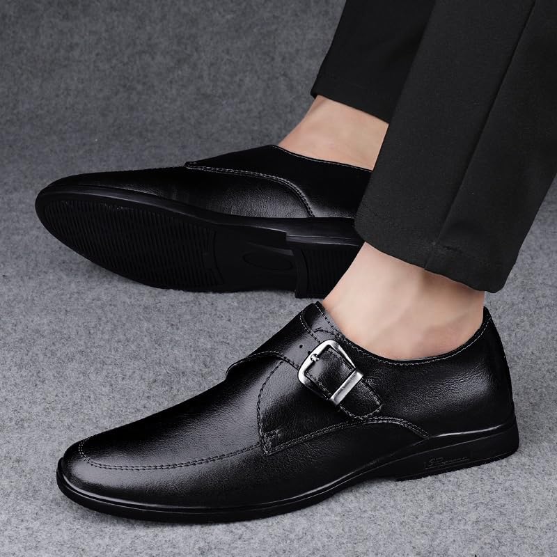 Mens Dress Monk Monk Shoes Non Slip Rubber Sole Low Top Shoe for Business Office Party Wedding Casual Round Toe Slip On Waterproof Leather2