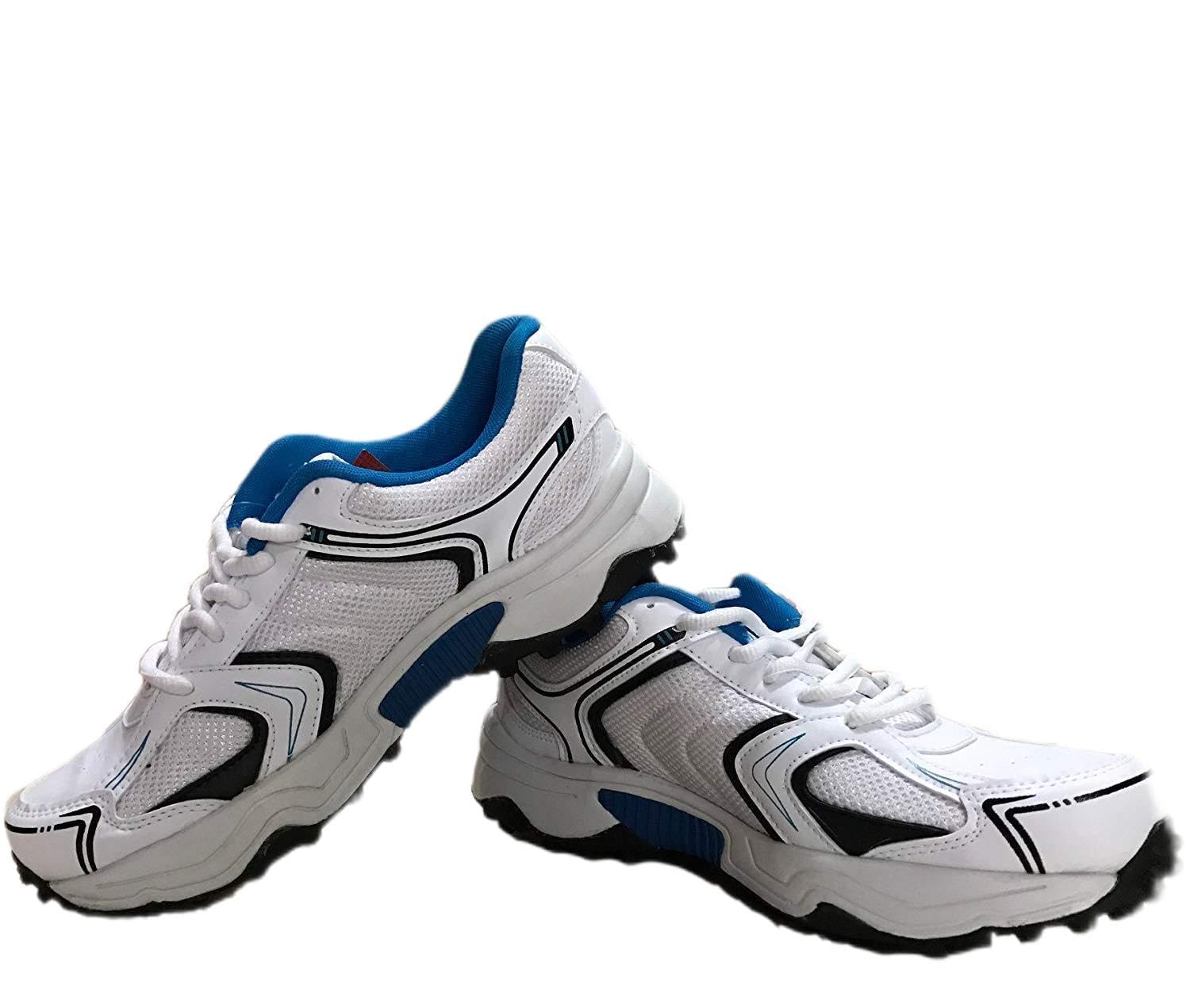 SGScorer Rubber spikes Cricket Shoes (White/Blue) - 6 UK/40 EU
