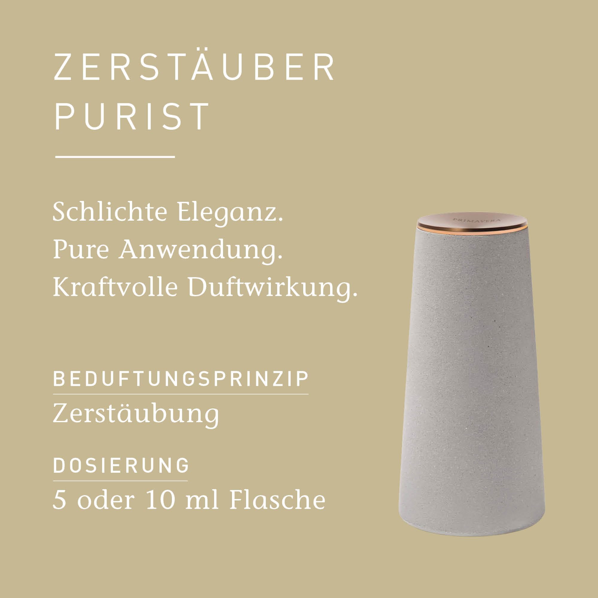 PRIMAVERA Aroma Zerstäuber Purist – elektrische Duftlampe, Diffuser, Raumduft – Kraftvolle Duftwirkung – verbreitet ätherische Öle – Aromatherapie