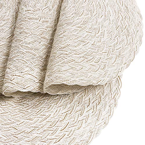 Image of SHACOS Round Braided Placemats 15 inch Set of 6 Boho Thick Washable Kitchen Table Placemats for Home Wedding Party (T-Ivory, 6)