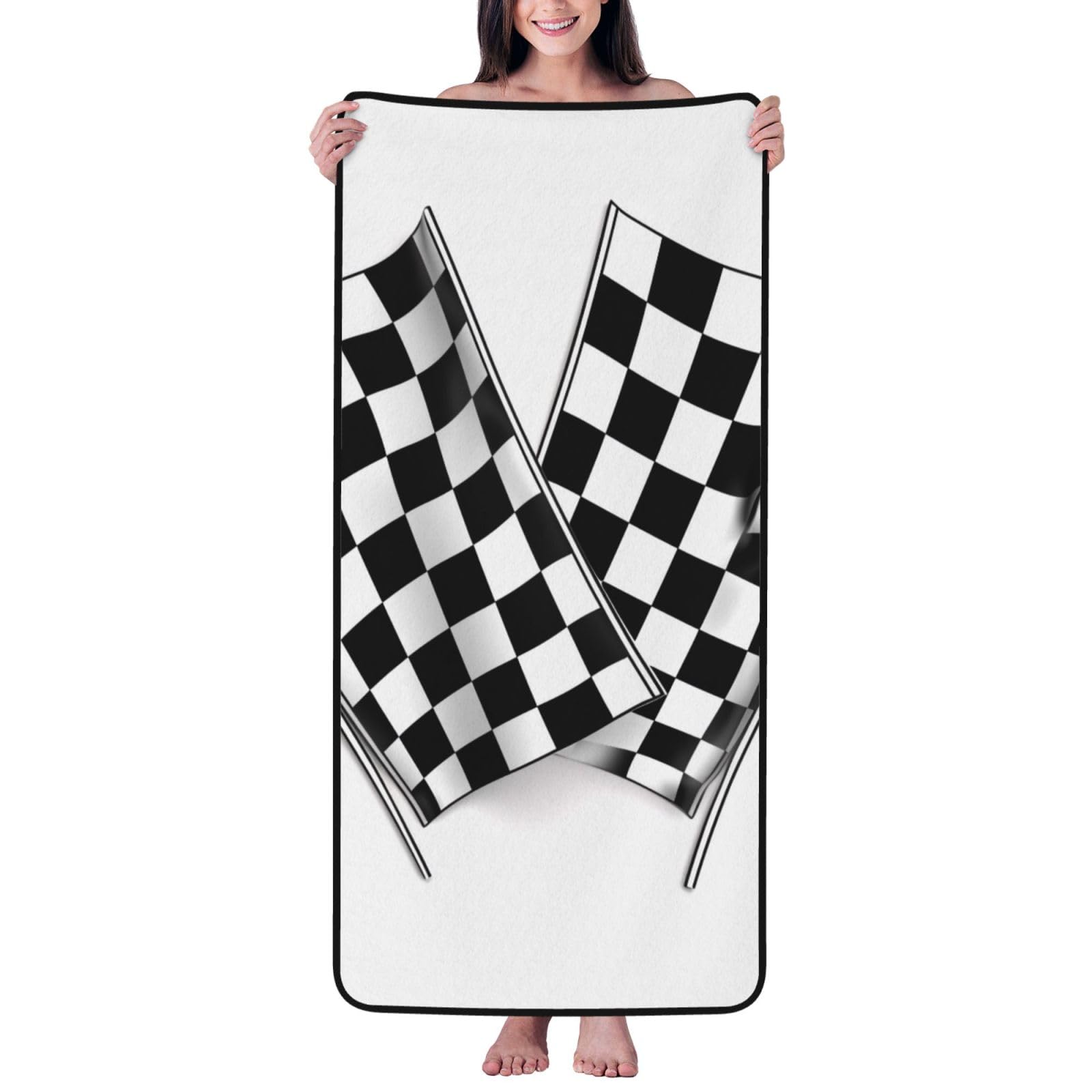 WPKJU Checkered Flags Race Flag Printed Bath Towel with Black Edging - 27x55 in Soft Extra Absorbent Coral Velvet Shower Towels for Bathroom