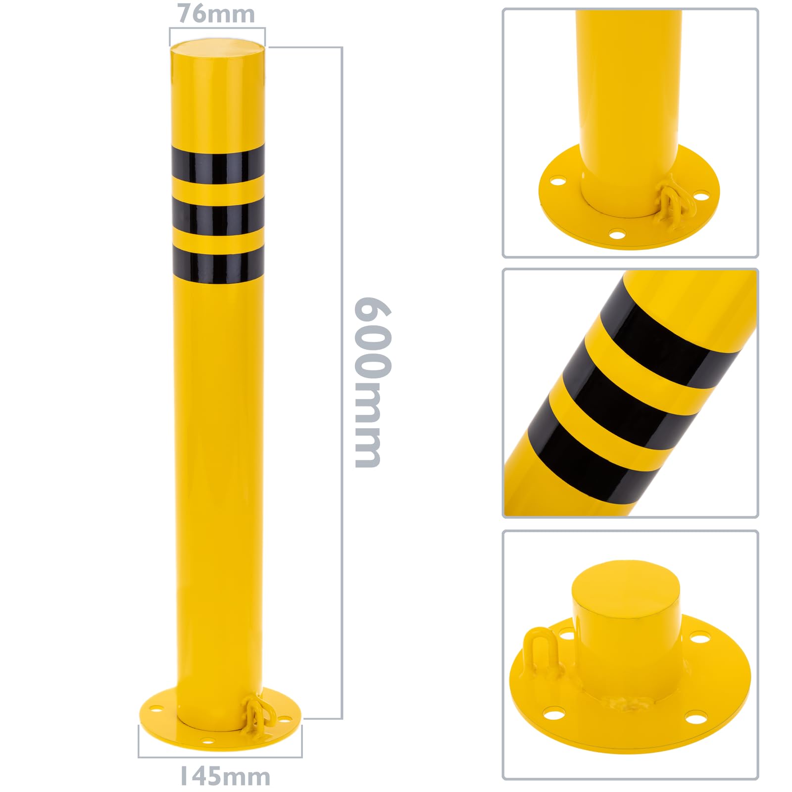 Pilonas bolardos de acero 76x600mm base clavada removible Pack 2 uds