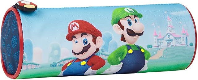 Super Mario Pencil Case for Boys, Kids School Stationery, Barrel Pencil Cases with Mario Bros and Luigi, Gifts for Gamers Boys Teenagers