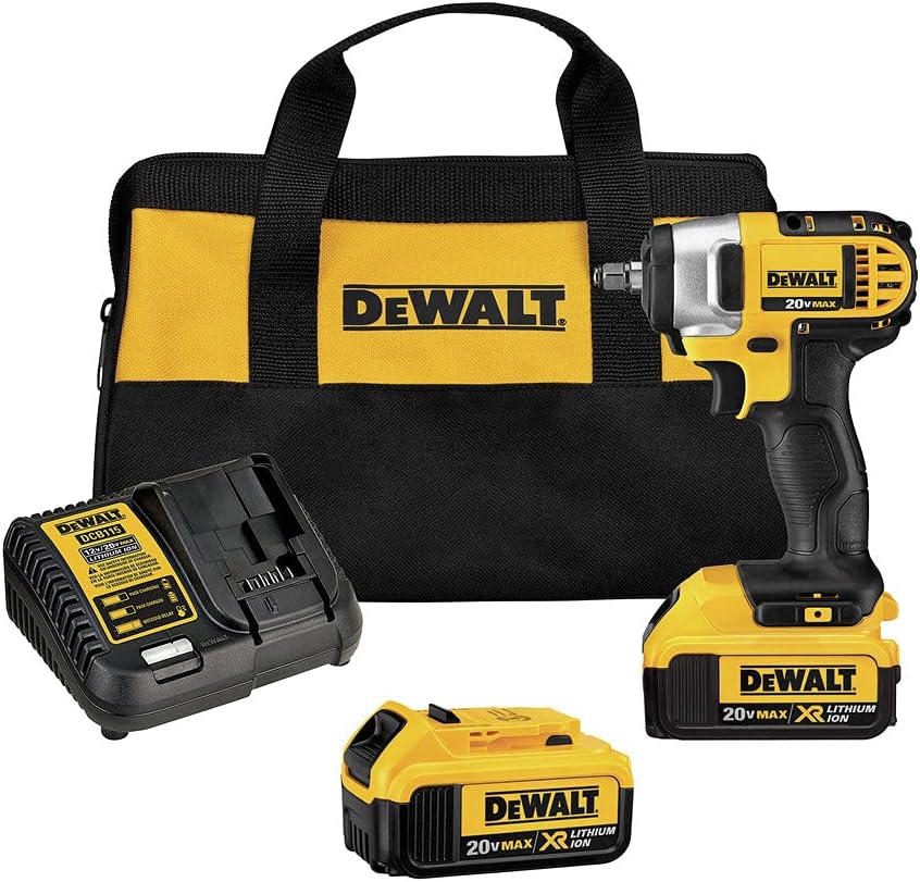 DEWALT 20V MAX* Cordless Impact Wrench Kit with Hog Ring, 3/8-Inch (DCF883M2)