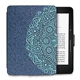 WALNEW Protective Case for Amazon Kindle Voyage(2014)-The Thinnest and Lightest Colorful Painting PU Leather Cover with Auto Sleep/Wake Function,Blue Flower
