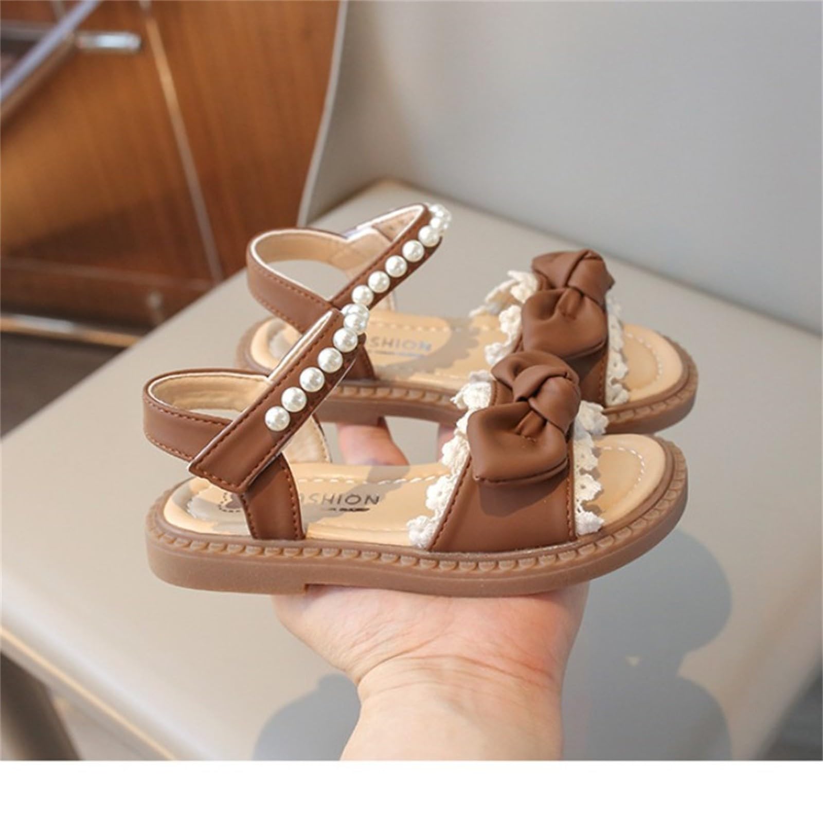 Genérico Chica Multicolor Hermoso Sandalias con lazo y perlas para niñas, verano Chica Metálica Exterior Sandalias
