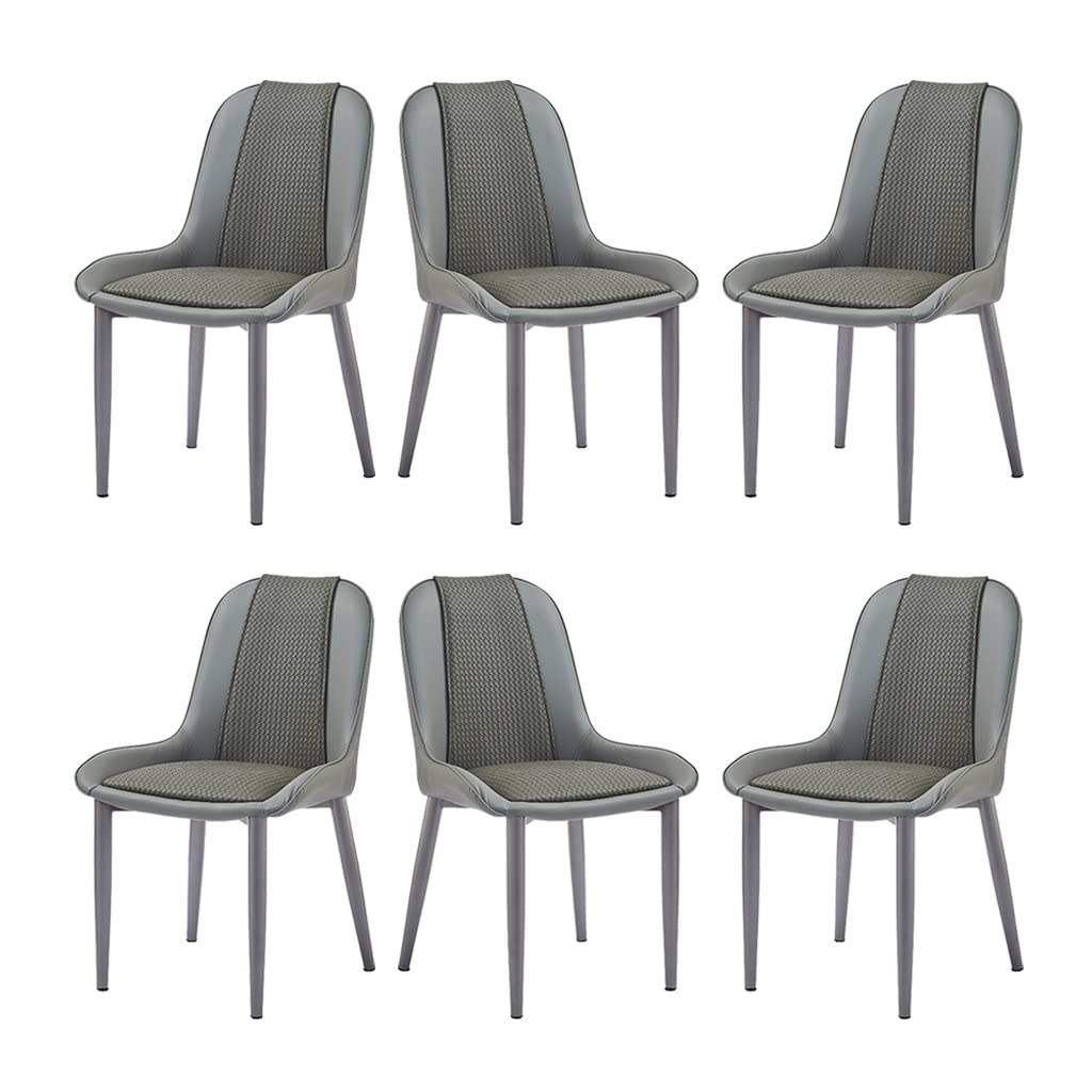 SJIALEN Dining Chairs Set of 6, PU Leather Woven Backrest Chairs Modern Living Room Side Chairs Lounge Kitchen Counter Chairs Kitchen Chair (Color : Grey)
