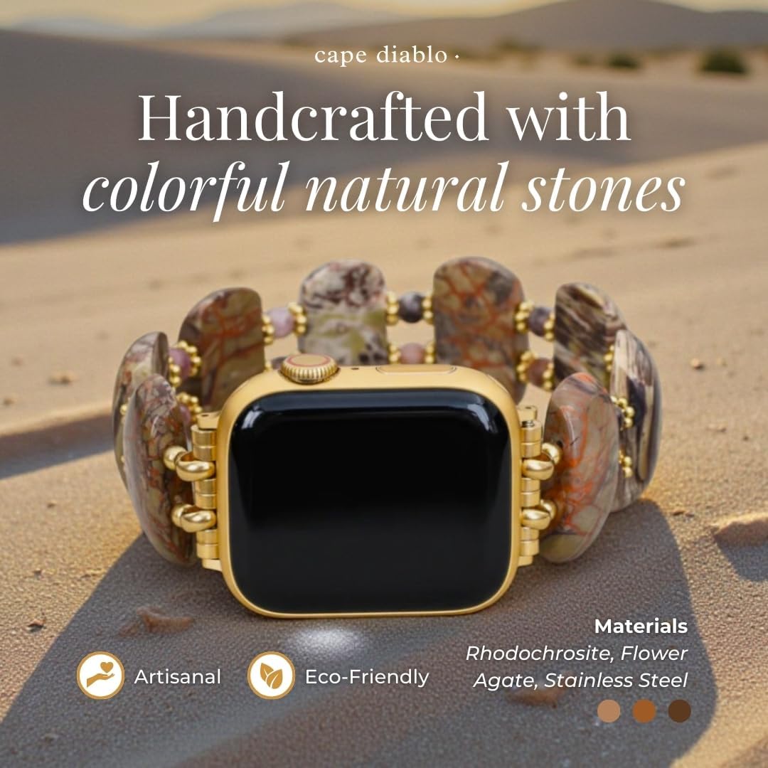 Cape Diablo Handmade Gemstone Watch Band for Women Compatible with Apple Watch 38mm 40mm 41mm 42mm 44mm 45mm, Boho Stretchable Strap Fits for iWatch Series 11/10/9/8/7/6/5/4/3/2/1 SE 3/2/1