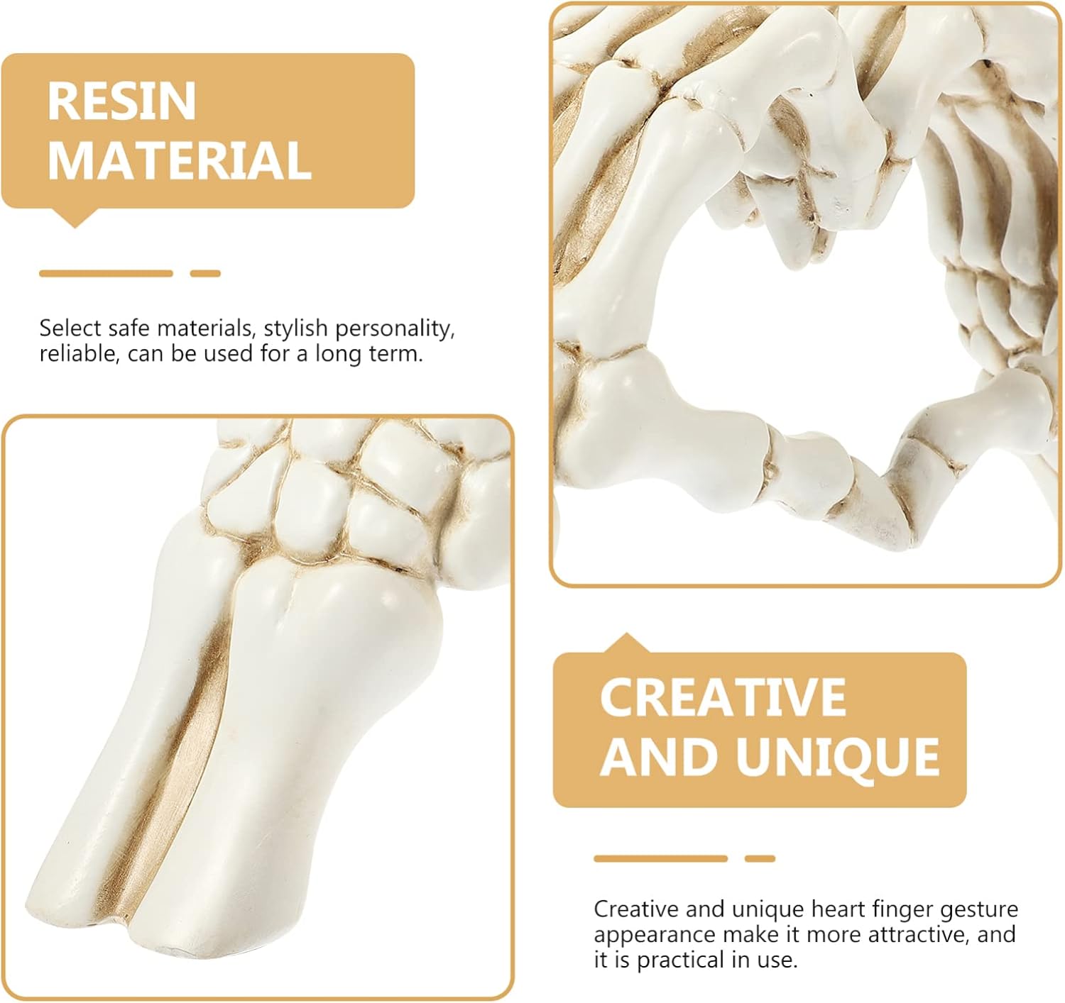 VOSAREA Skeleton Heart Hand Statue Halloween Heart Hand Figurine Resin Sculpture Finger Sculpture Abstract Art for Hallween Christmas Home Office Table Shelf Ornament