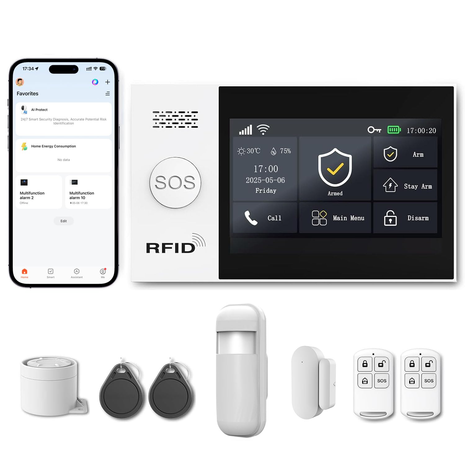 XUK Kit Alarme Maison sans Fil 4G GSM WiFi, sans Abonnement Mensuel | Alarme Maison Connectée avec App, Centrale d’Alarme Anti Intrusion avec Batterie de Secours 1000mAh, Notifications Appel SMS