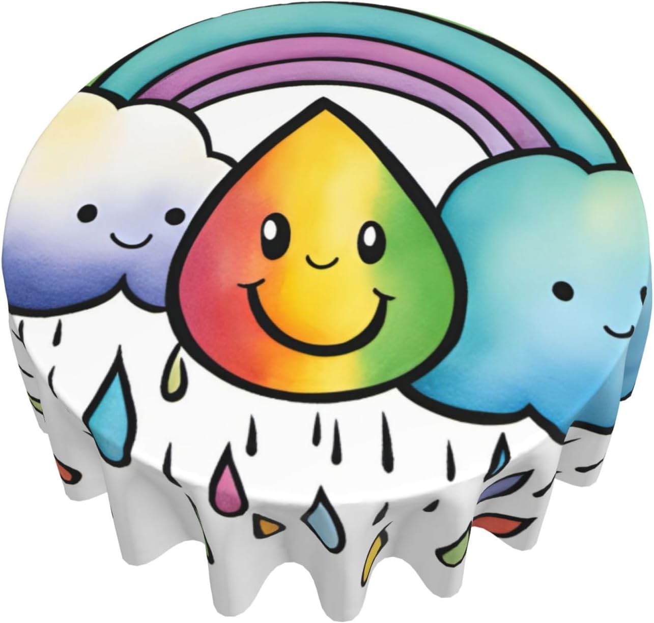 Rainbow Clouds Raindrop 1 Print Wrinkle Free Dining Table Cover for Birthday Party Farmhouse Tablecloths Up to 60 x 60 Inches