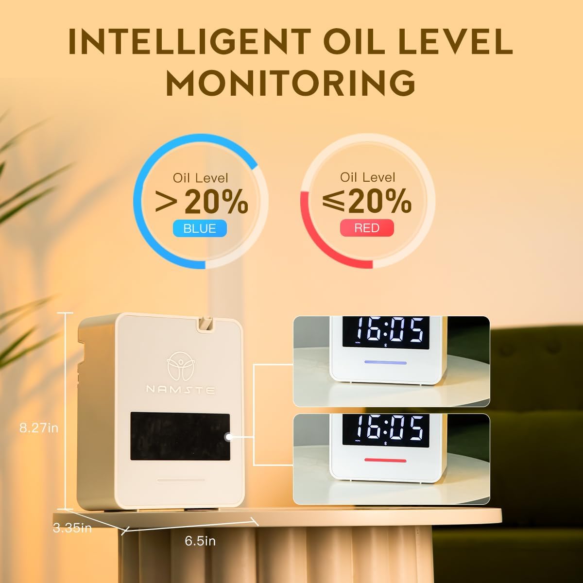 Waterless Diffuser - HVAC System Essential Oil Diffuser with Clock - Whole House & Hotel Coverage 3000 Sq. Ft, 300ML Scent Machine Smart Oil Level Monitoring, Bluetooth Control, Cold Air Tech