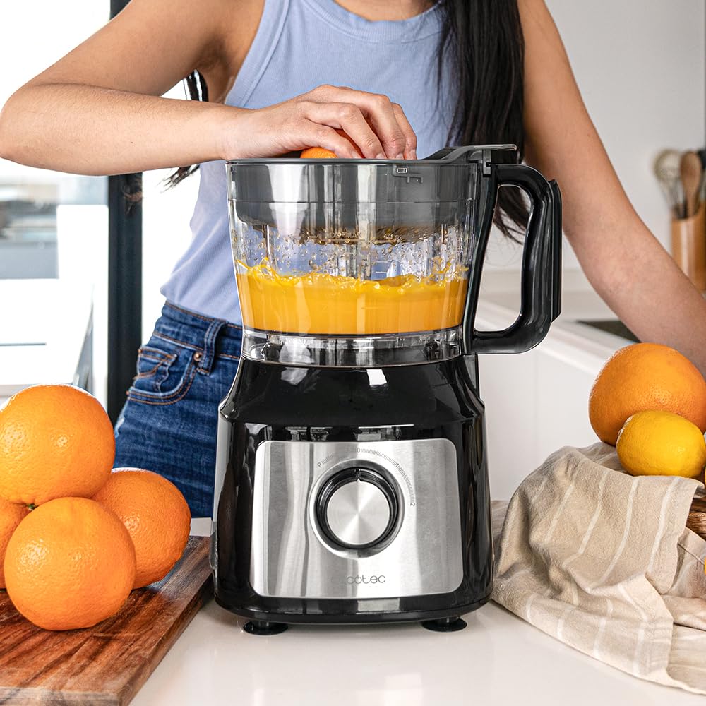 Cecotec Küchenmaschine FoodProcessor Comino 1000 Spatula. 1000W, 2 Geschwindigkeiten, 2L Schüssel, Saftpresse, 3 Schneidscheiben: Zerkleinern, Schneiden, Kneten, Cremescheibe, Edelstahl