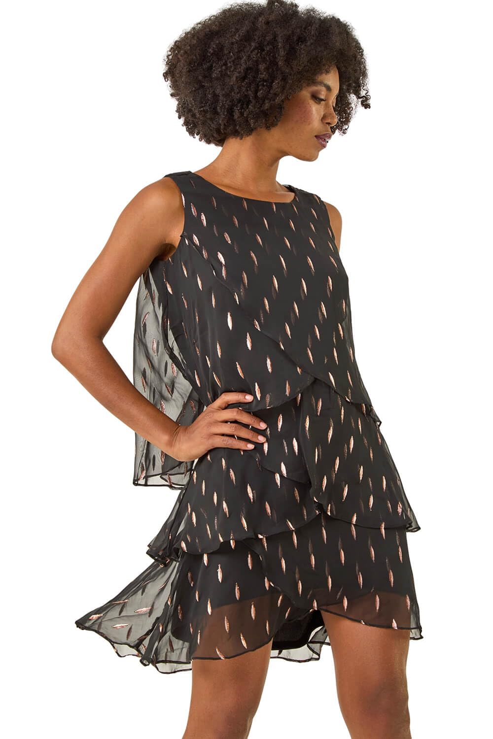 Roman Originals Women's Black Chiffon Dress For Uk - Swing Layered Frilled Tiered Mini Short Length 20S Special Occasion Event Cocktail Party Evening Going Out - Size 20