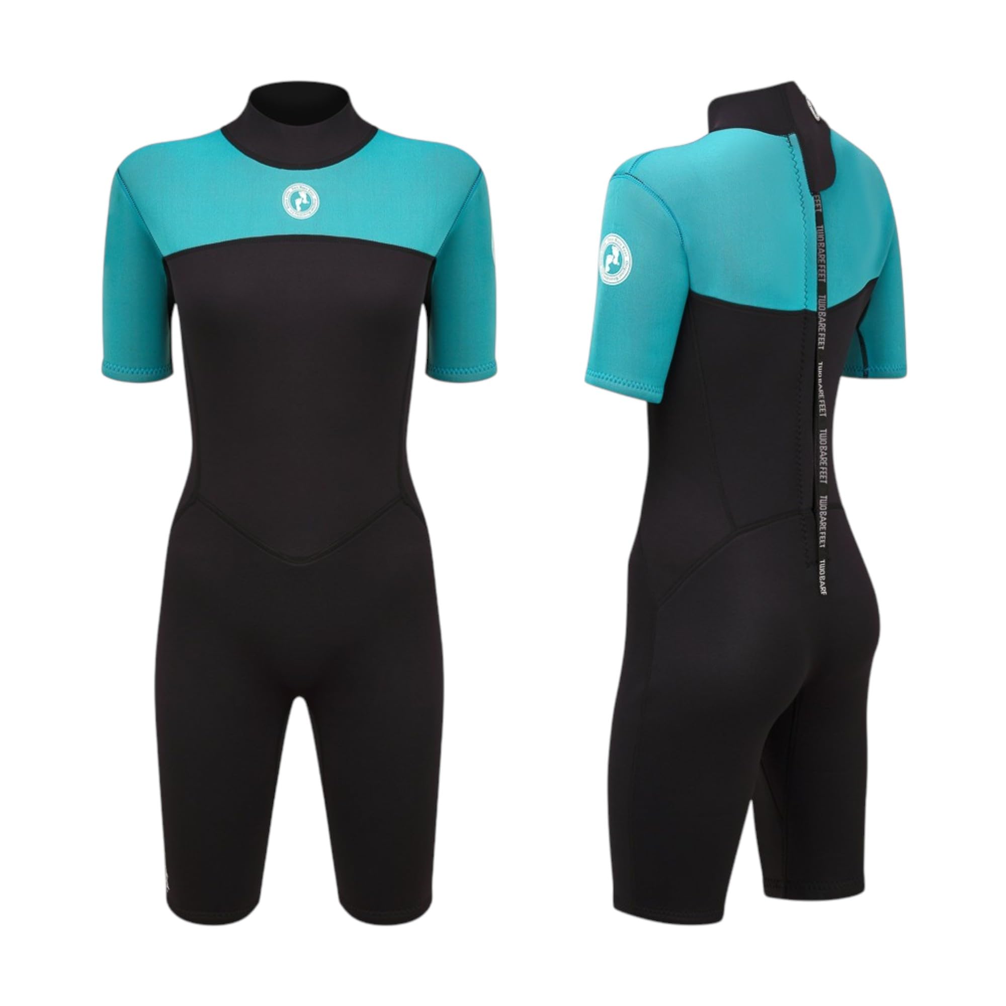 Two Bare Feet Women's Thunderclap 2.5mm Summer Shorty Neoprene Wetsuit - Ideal for Surfing, Swimming & Watersports - Lightweight, Flexible & Durable Design (Medium, Aqua/Black)