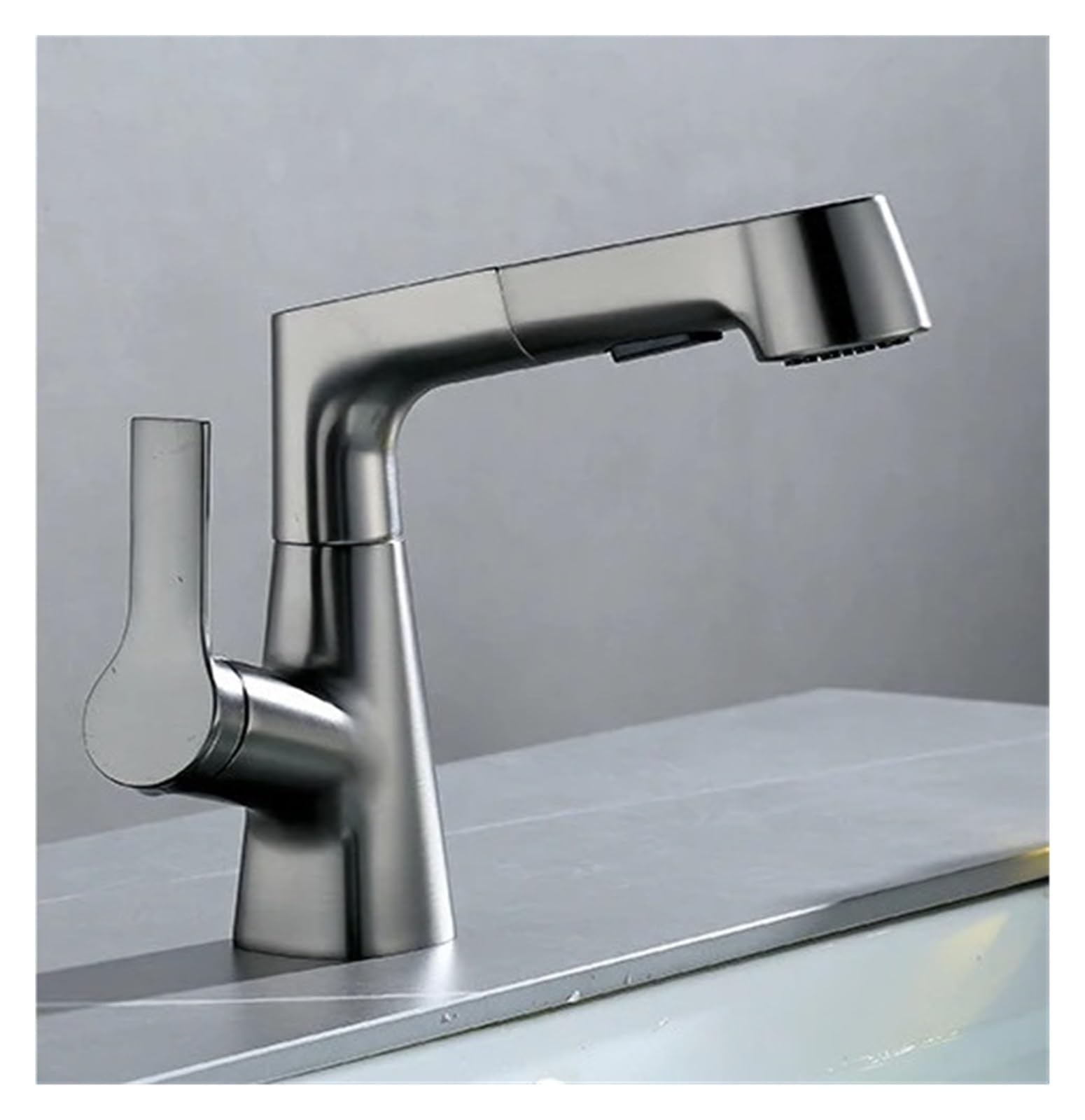 Rubinetto miscelatore acqua calda e fredda girevole a 360° con sollevamento estraibile, spruzzatore flessibile a doppia modalità estraibile(Gray)