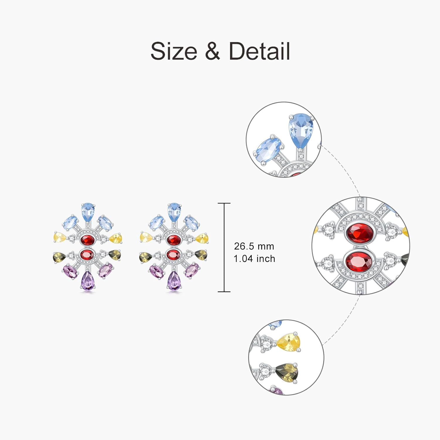 925 Sterling Silver Colorful 5A Cubic Zirconia Stud Earrings for Women Swingable Elegant Earrings for Mom/Friends - Image 5