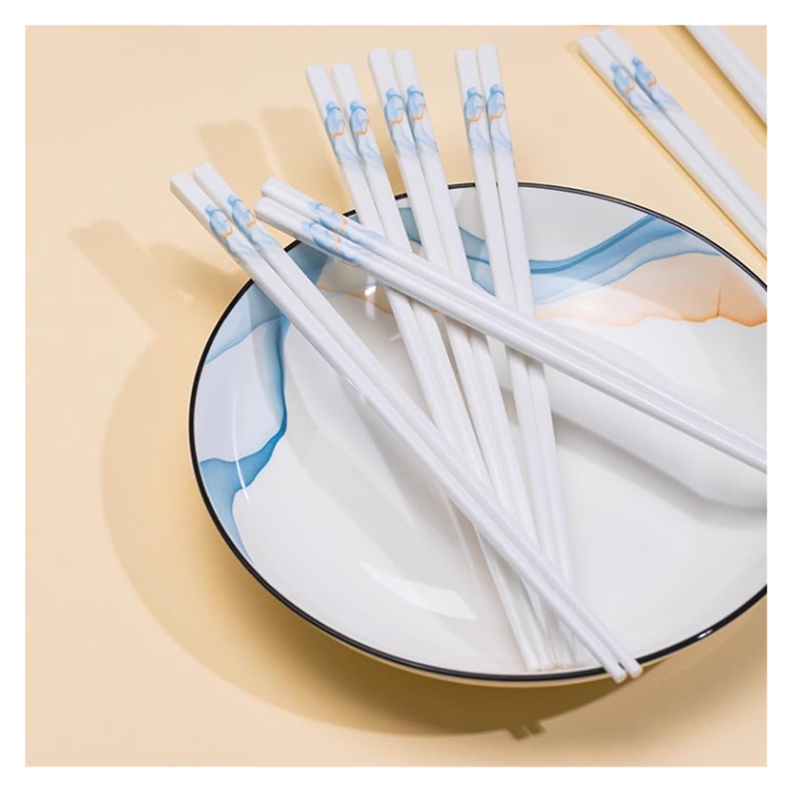 Jeu de baguettes, Ensemble de baguettes en porcelaine chinoise, coffret cadeau, motif pêche, 12 paires réutilisables