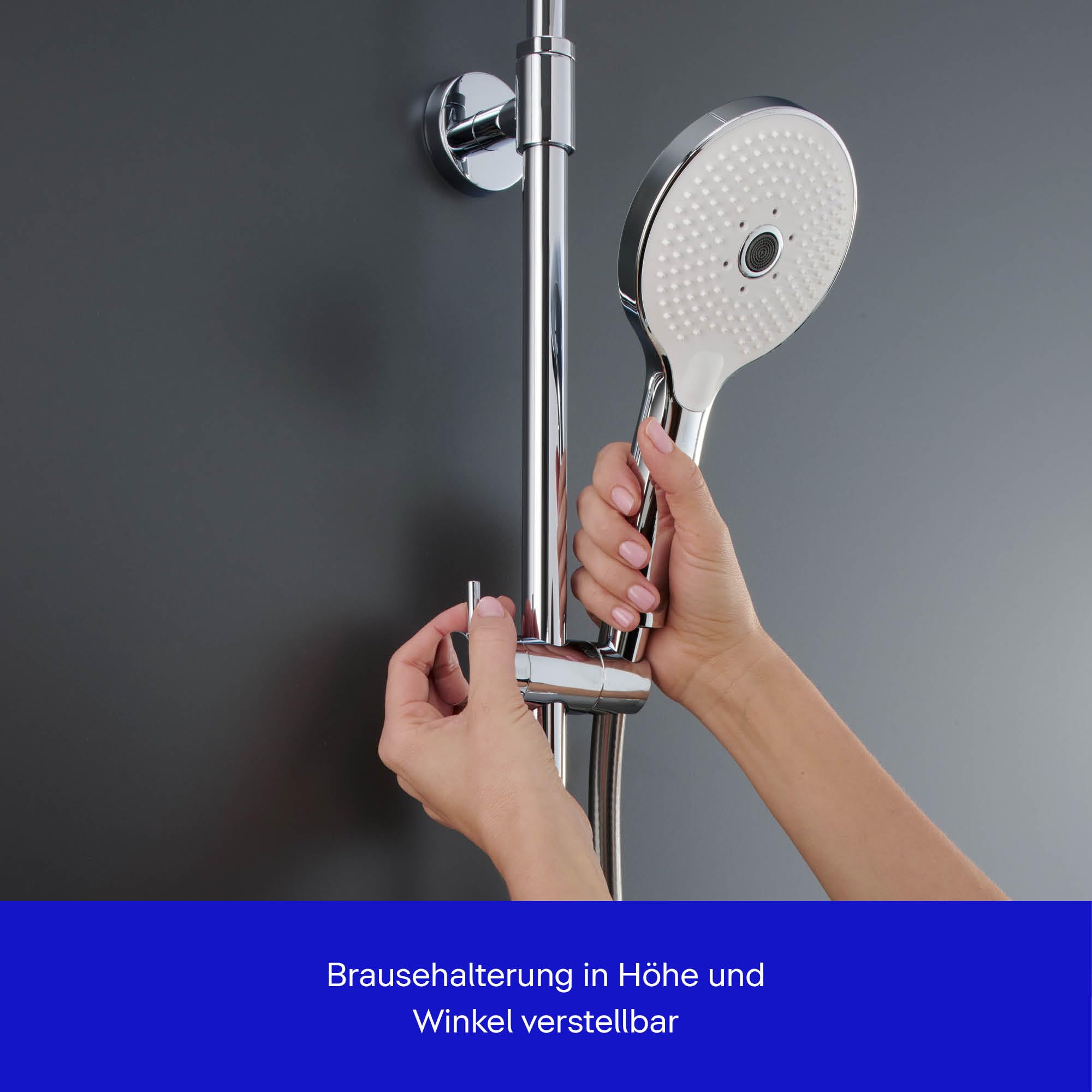 Duravit Duschsystem, wassersparendes Shower System, Duschkopf mit 3 Strahlarten (Rain, Pulse, Mono), im Winkel verstellbar, Duschset reinigungsfreundlich, Duschsystem mit Thermostat, Chrom/Weiß