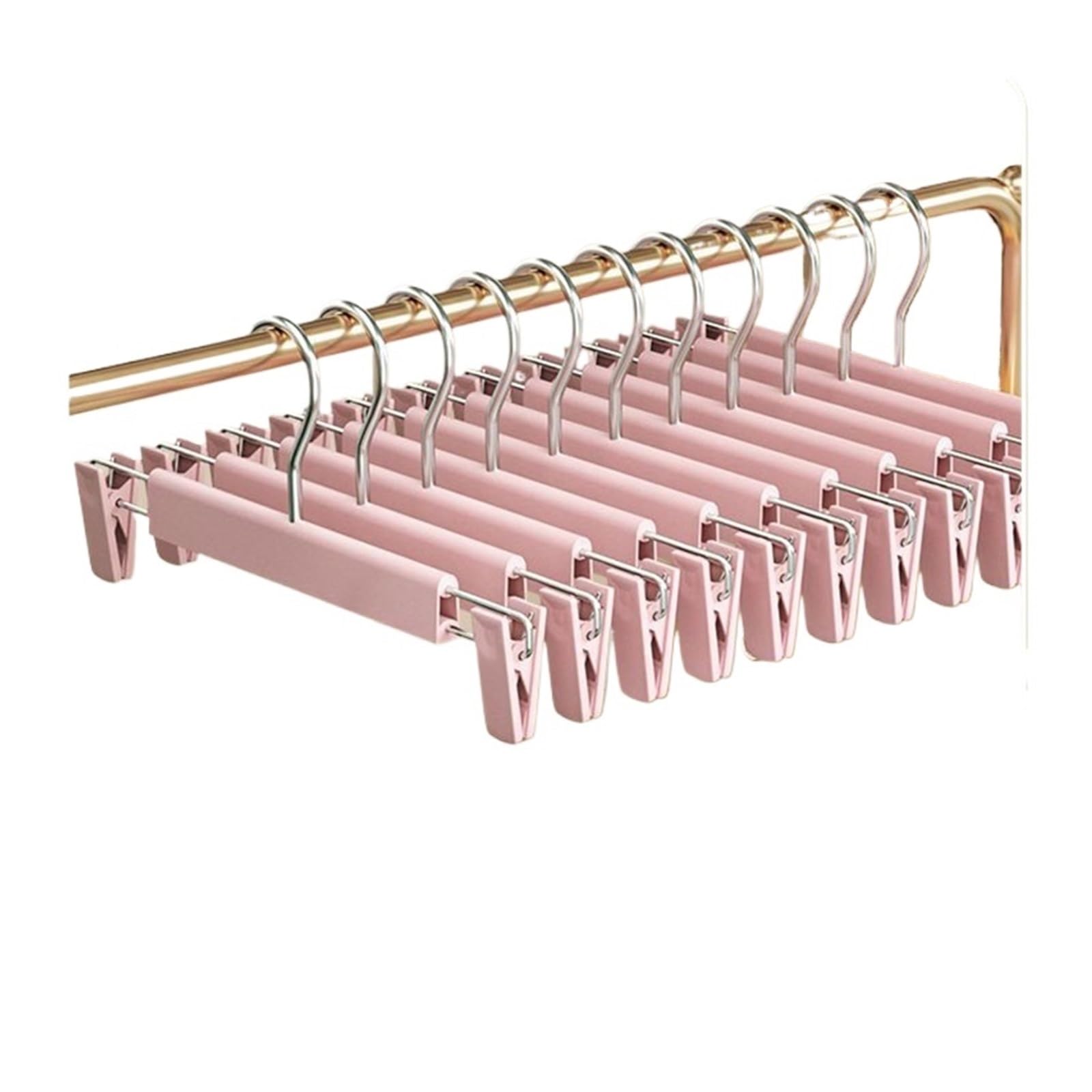 Coat Hangers Pants Hanger Adjustable Clips Space Saving Anti-Slip Metal Rack Women's Skirt Clothes Organizer Socks Lingerie Racks(Pink,5pcs)