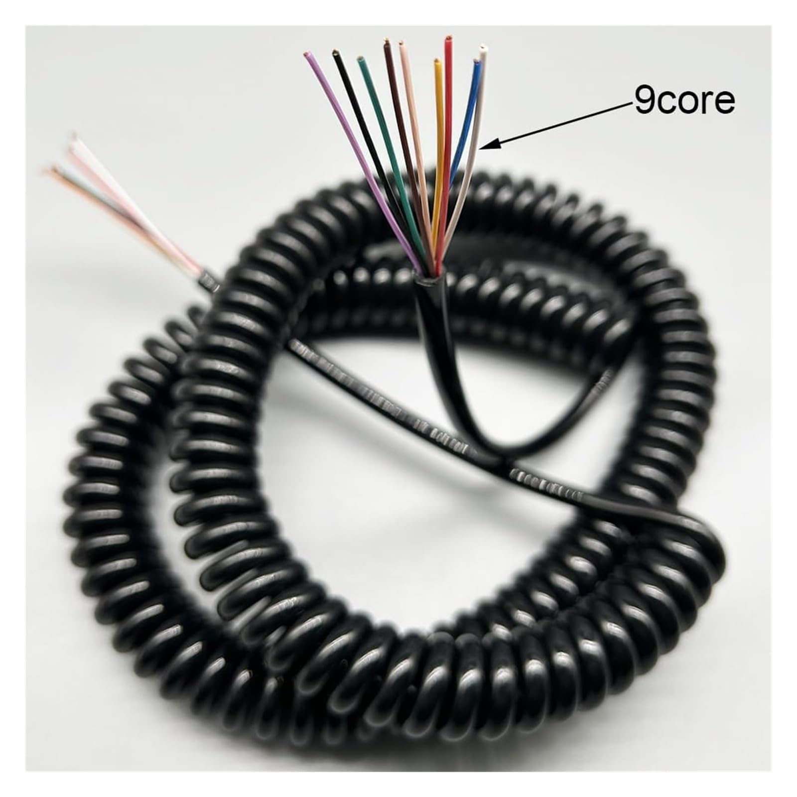 Kabel telefoniczny Przewód zasilający spiralny, elastyczny, sprężynowy, 24AWG, 9-żyłowy, spiralny, teleskopowy, z czystej miedzi, o wysokiej elastyczności(Stretch 3.75 Meter)