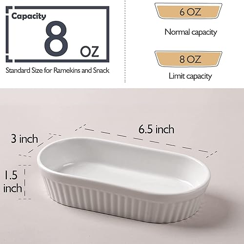 Miniatura 4 de Delling Ramekins - Juego de 6 moldes ovalados de crema brulee para hornear, platos de soufflé aptos para horno, cuencos de postre de cerámica, juego
