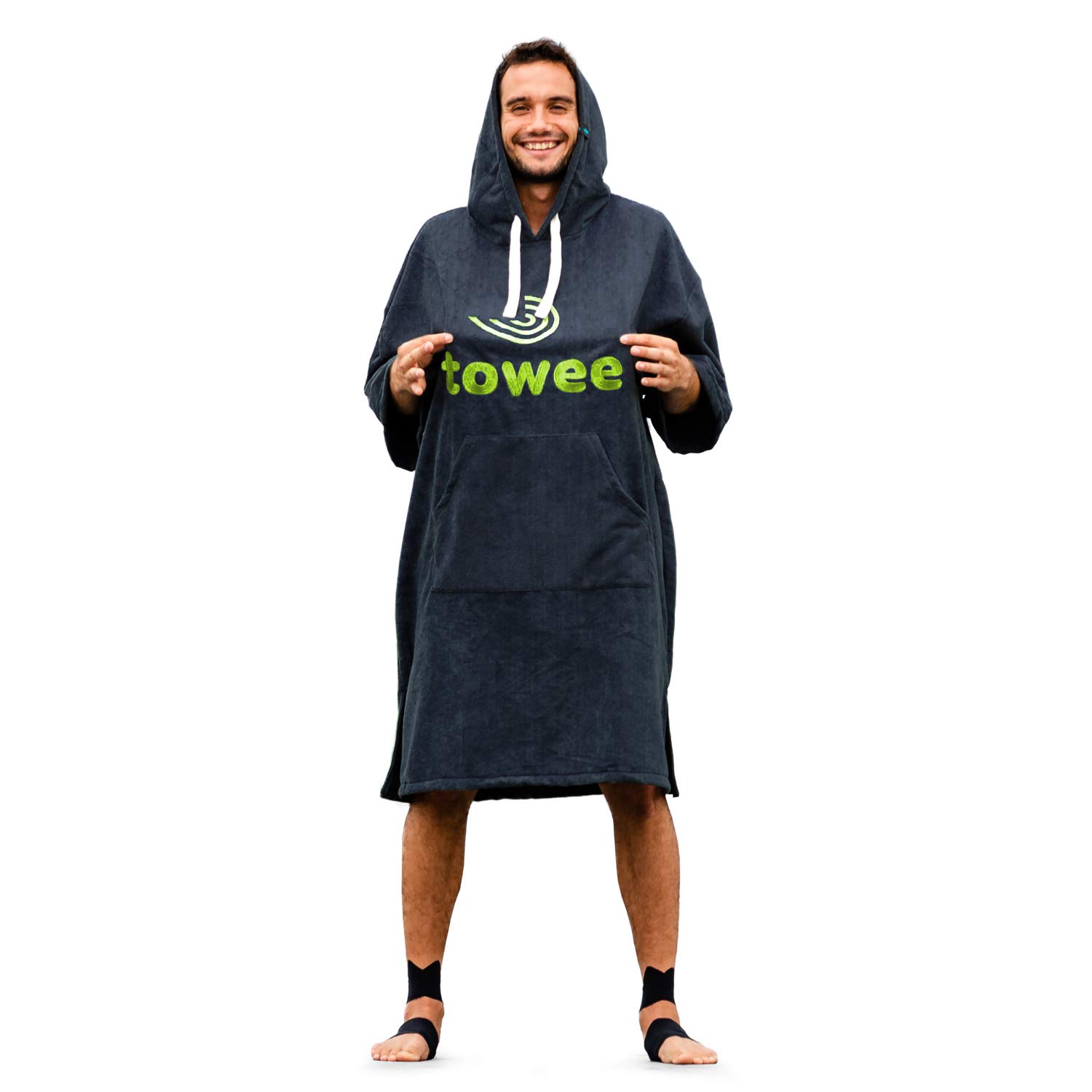 ToweeSurf Poncho, Adult hooded changing robe, changing surf towel (Anthracite - green, 31.5"x45.2")