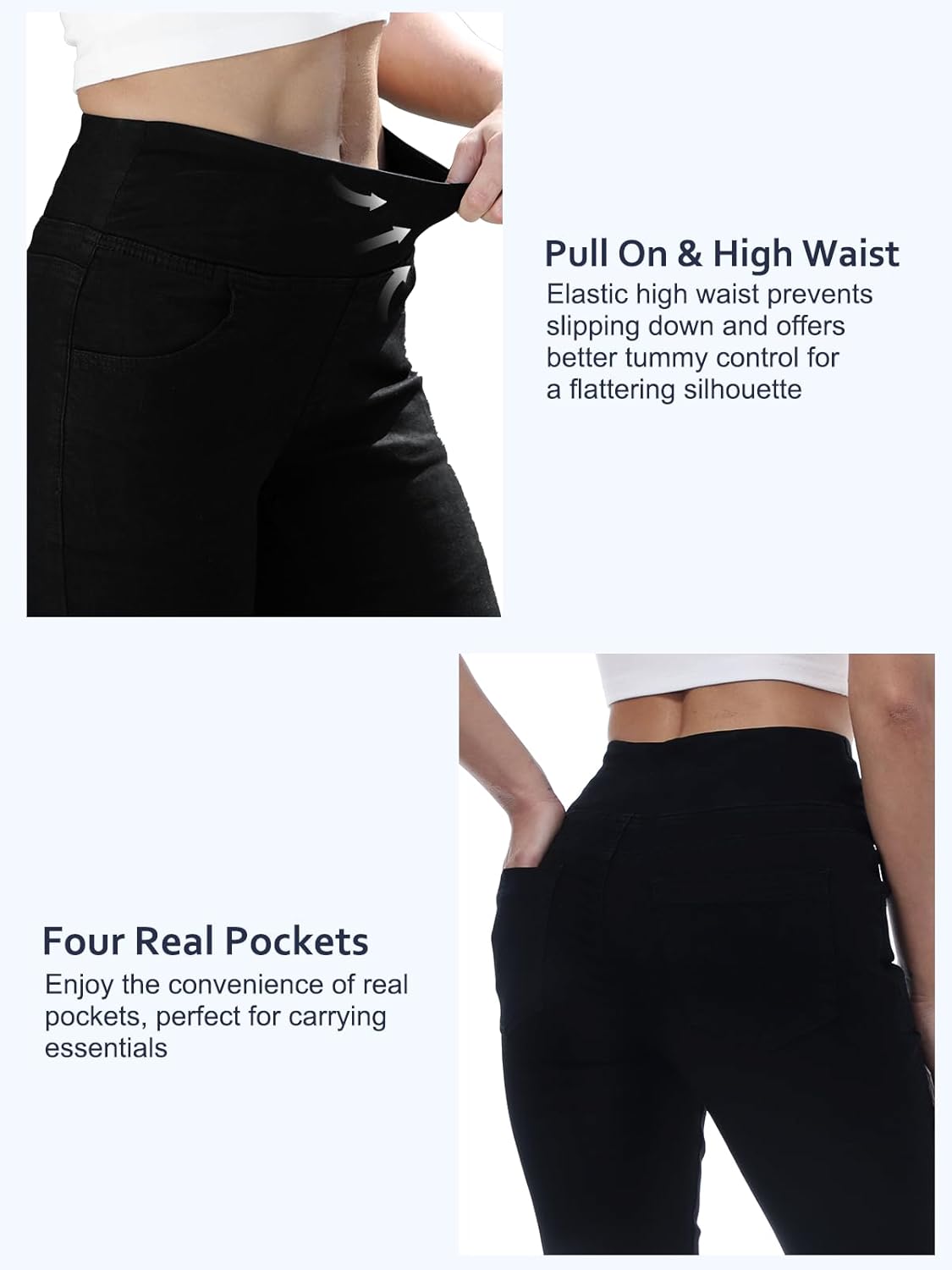 Pull on Skinny Jeans for Women, Stretchy High Waisted Leggings Trendy Tummy Control Demin Jegging with Pockets - Image 3