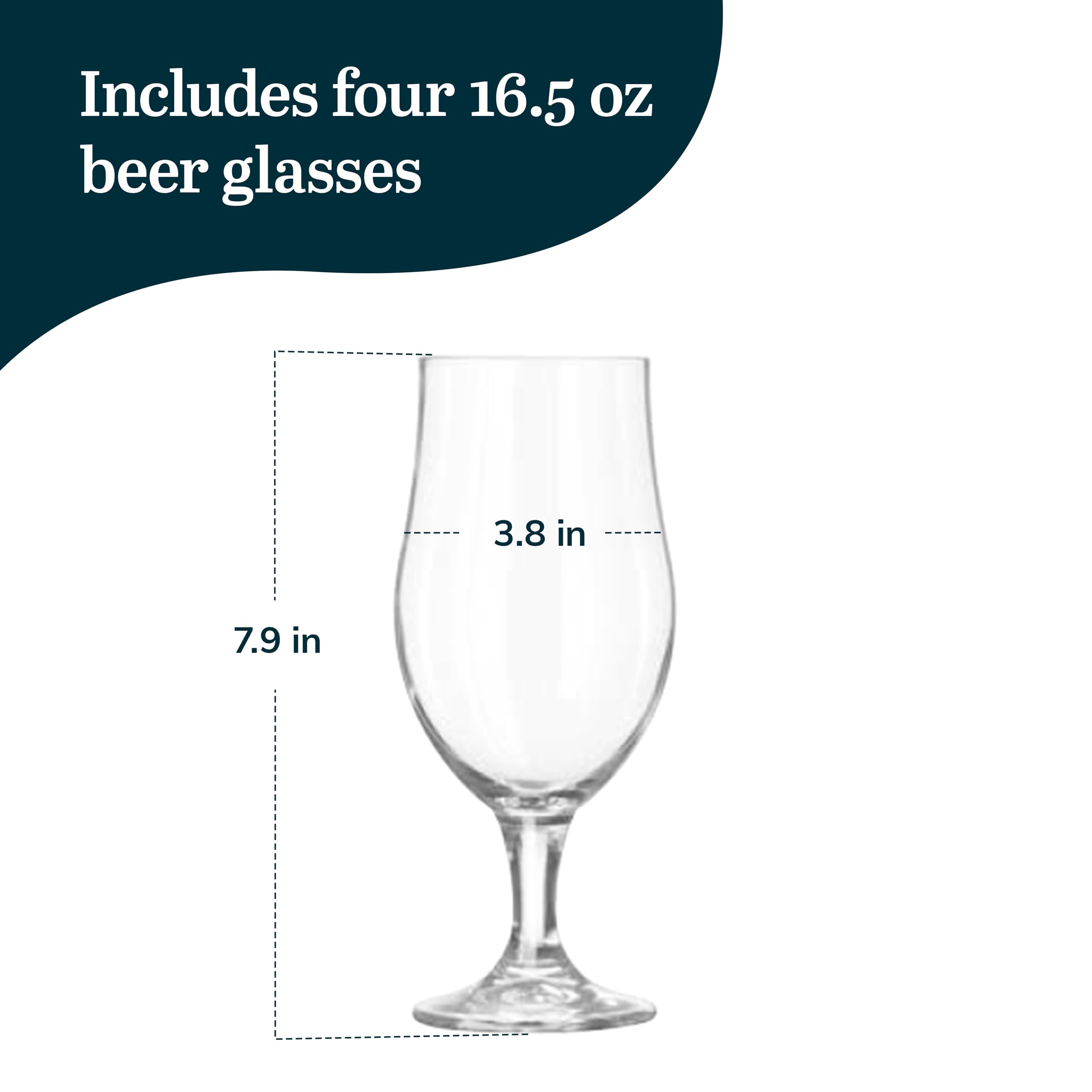 Libbey Craft Brews 56160 - Set di 4 bicchieri da birra con stelo Belgian Ale, 470 ml, trasparenti
