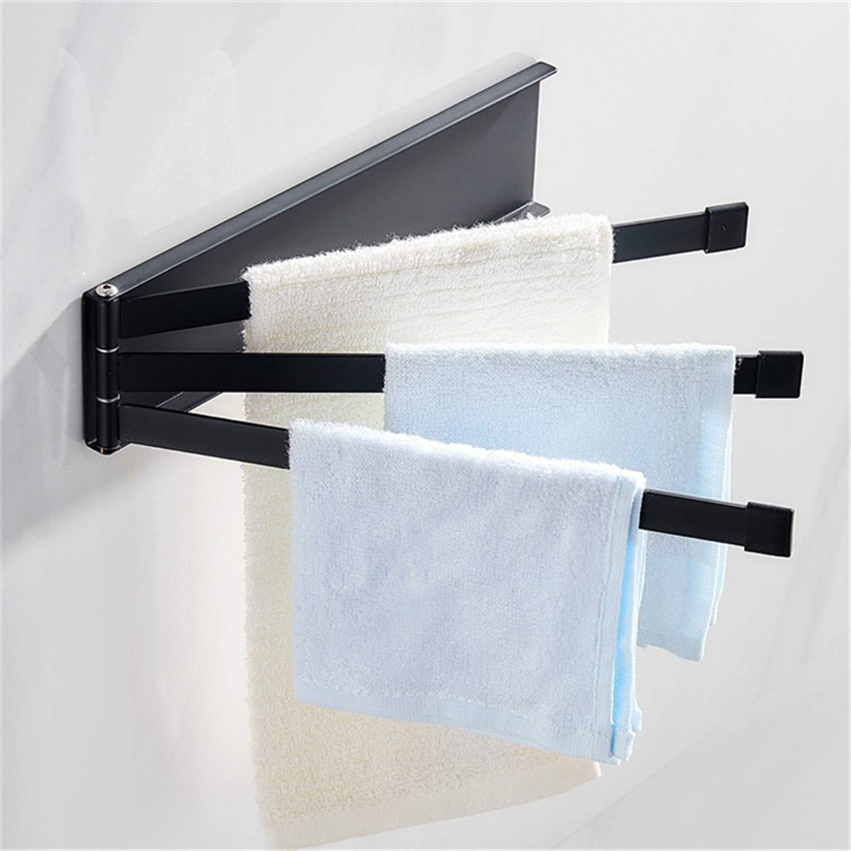 ZKG Rotating Towel Rack Bath Rail Hanger Towel Sticker Holder 3 Swivel Bars Kitchen Bathroom Rack Hanging Wall Mount (Black)