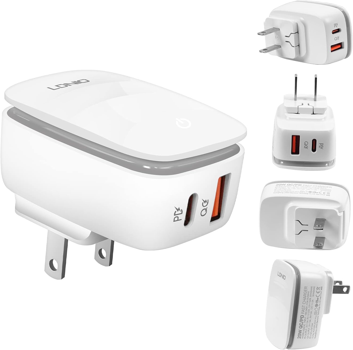 Vicsoon Fast Charger with Wall Night Light, Plug Into Wall with TypeA TypeC USB