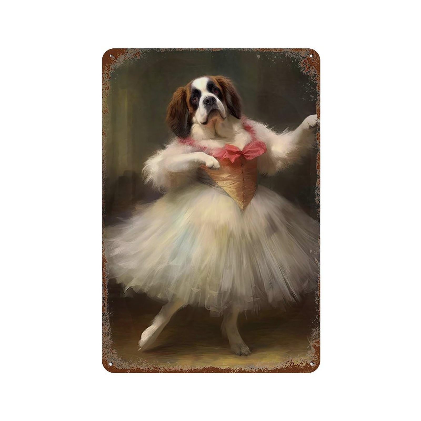 Garage Style Saint Bernard Ballerina Decorative Tin Sign 11.8"x7.9", Industrial Home Decor for Bar And Workshop