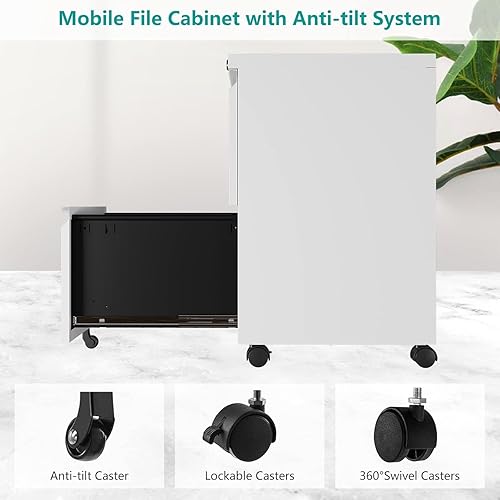 Miniatura 30 de Archivador móvil de 3 cajones con cerradura, archivador debajo del escritorio para oficina en casa, archivadores de metal sobre ruedas para archivo