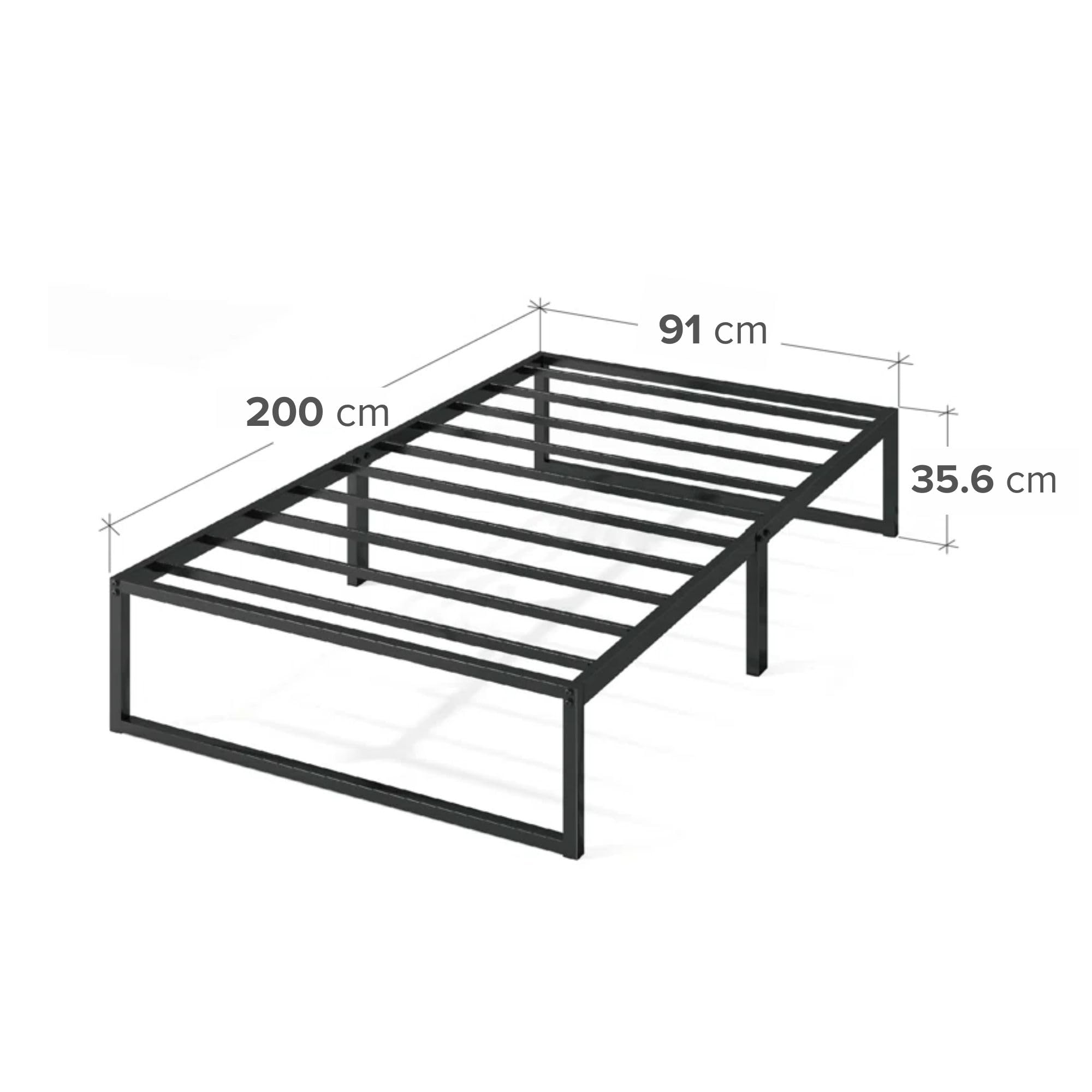 Zinus Letto Lorelai 90 x 200 cm – Altezza 36 cm con spazio sotto il letto – Telaio in metallo – Nero