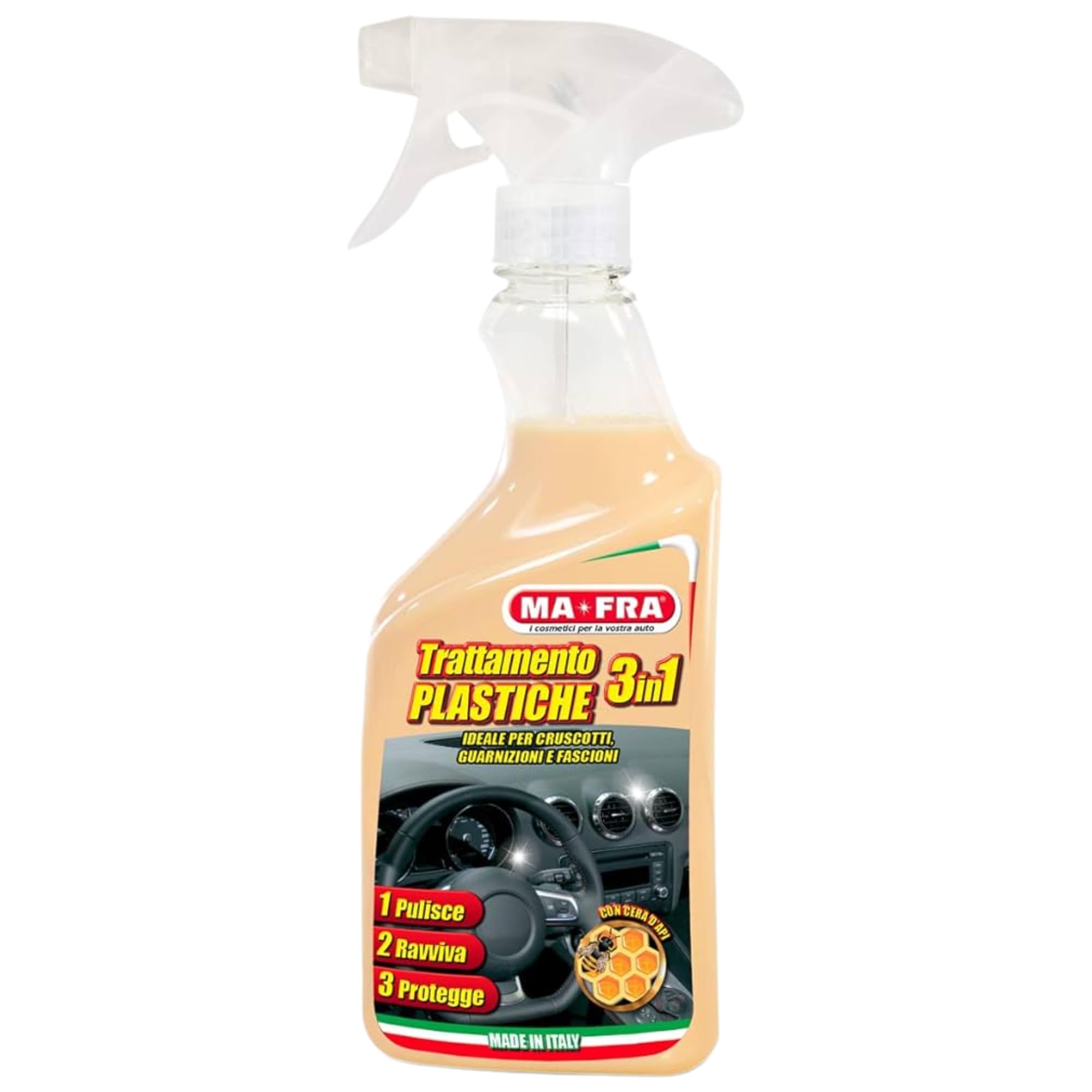 Ma-Fra Kit detergente per Trattamento Auto Interno ed Esterno. 3IN1 PLASTICA-LAST TOUCH-HP 12 - CERCHI & GOMME - GLASS CLEANER - Trattamento TESSUTTI 3IN1 INSIEME 7 PANNI MICROFIBRA MULTIUSO 30x35 cm
