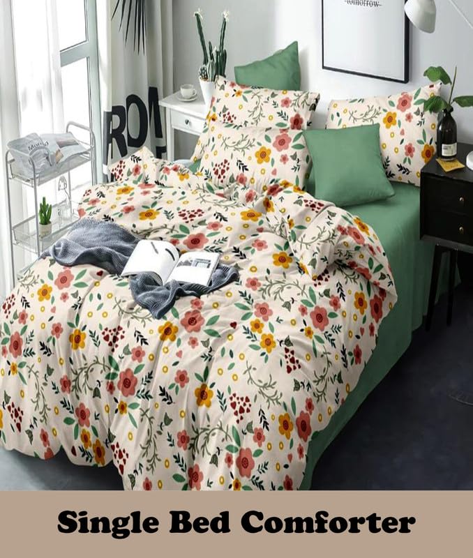 Image of Polycotton Polyester Polyfill 120 GSM Reversible Single Bed Comforter, Blanket, Queen (60x90 inch) Cream & Yellow