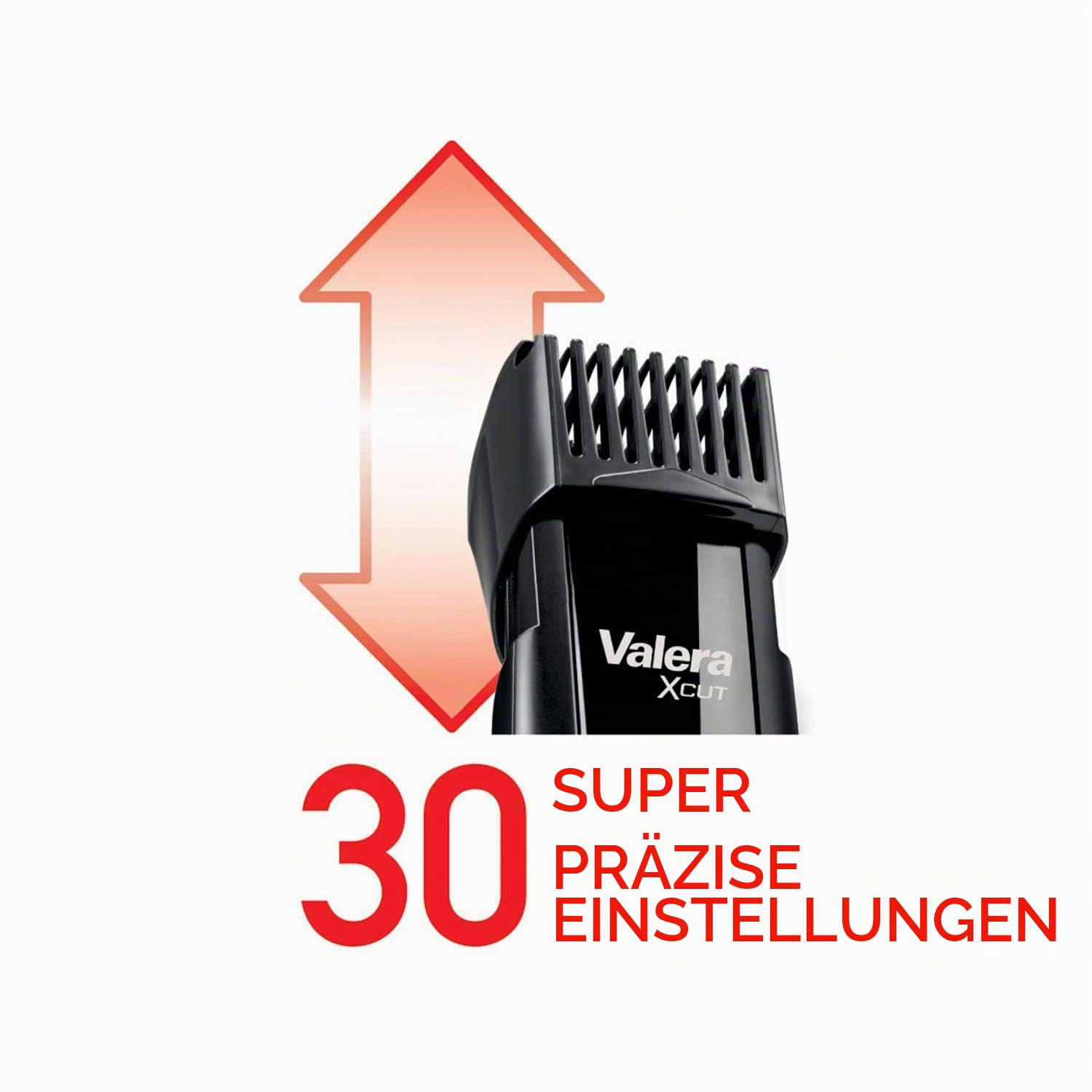Valera, X-Cut 642.02, Professioneller Bartschneider, mit 32mm-Edelstahlklingen, 30 Schnittlängen von 0,5 bis 15 mm, Betrieb kabellos oder mit Netzteil, USB-Kabel inklusive, 100-240 V, Swiss Made