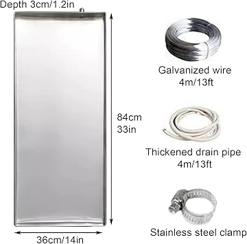 Air Conditioner Drip Pan, Window Air Conditioner Drain Kit, Portable Ac Water Catcher Drain Pan with 13 FT Drain Hose and Clamp(84 * 36 * 3cm/33 * 14 * 1.2in)