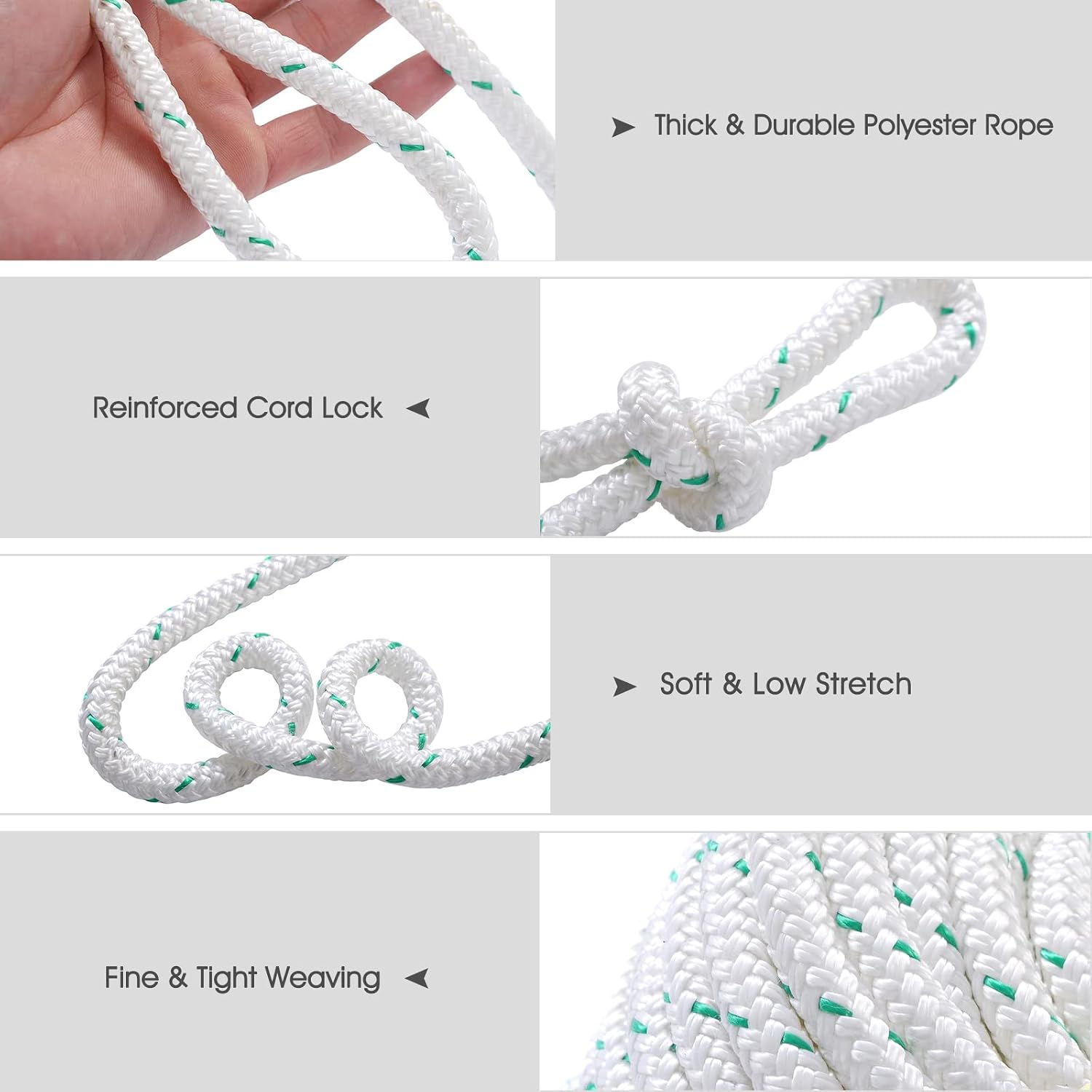 Giantex 3/7" Durable Braid Polyester Rope, 150 ft Heavy Duty Rope for Tie, Pull, Swing, Climb and Knot, High Strength Arborist Rope w/ 5953 lbs Breaking Strength, White