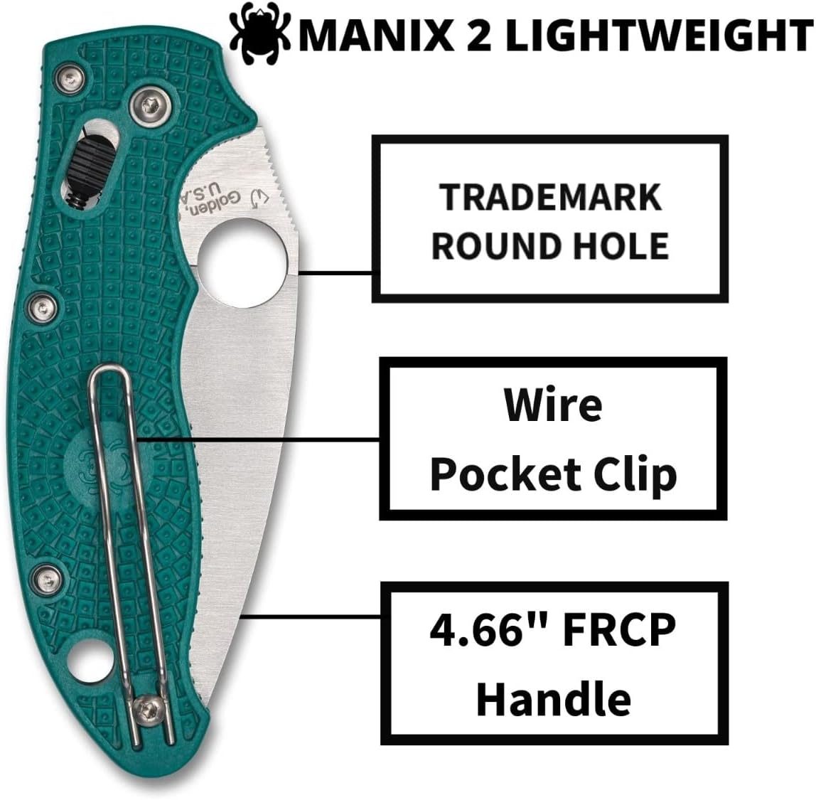 Spyderco Manix 2 Lightweight Folding Pocket Knife with 3.3" CPM SPY27 Steel Blade and FRCP Handle - EDC Knife for Men and Women, Perfect for Hunting, Tactical, Camping - PlainEdge - C101PCBL2