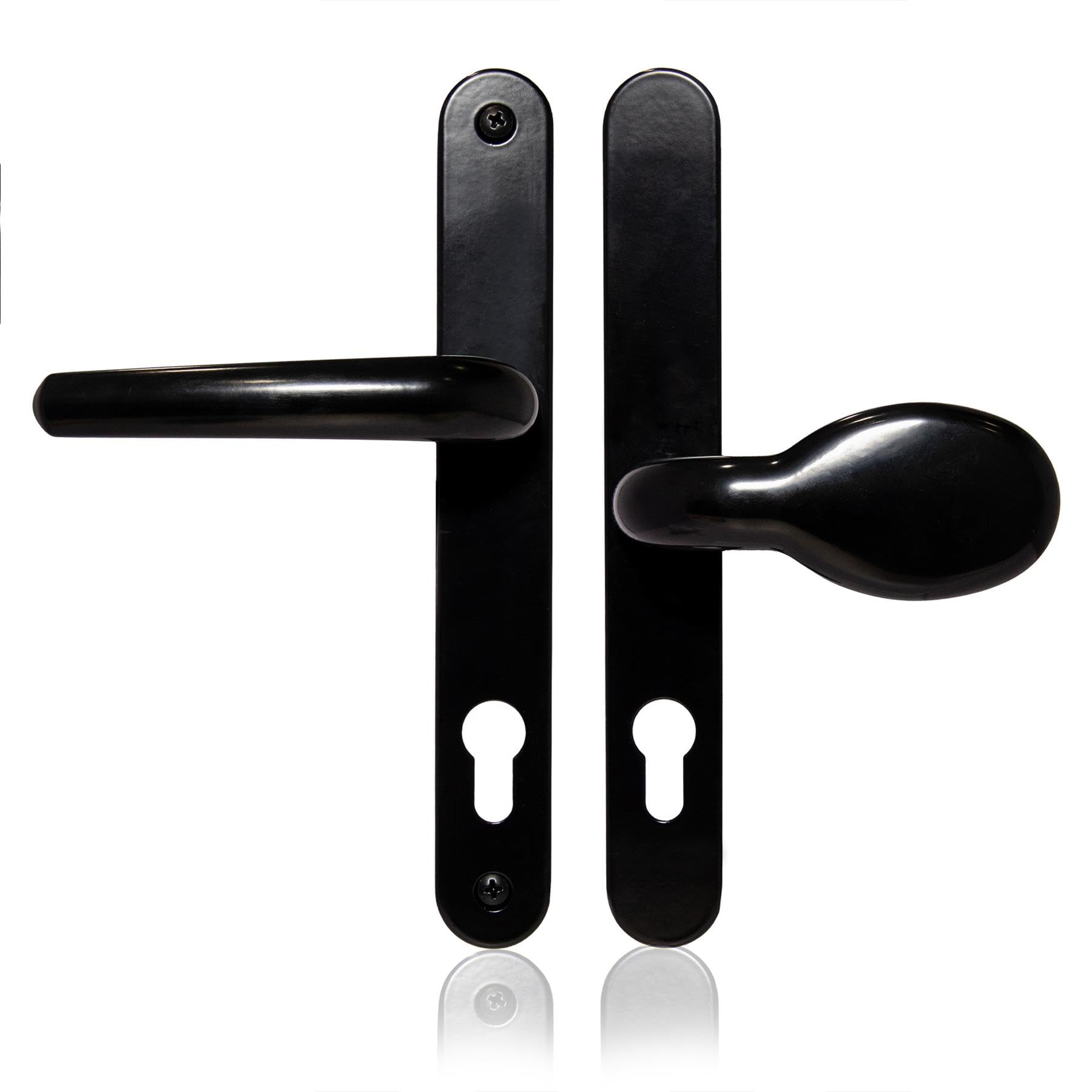 Xfort Matt Black Uros Door Handle, (Pz 62/92Mm, Screw Hole Distance 211Mm, 243Mm Overall) Aluminium Offset Lever/Pad, Upvc Door Handle