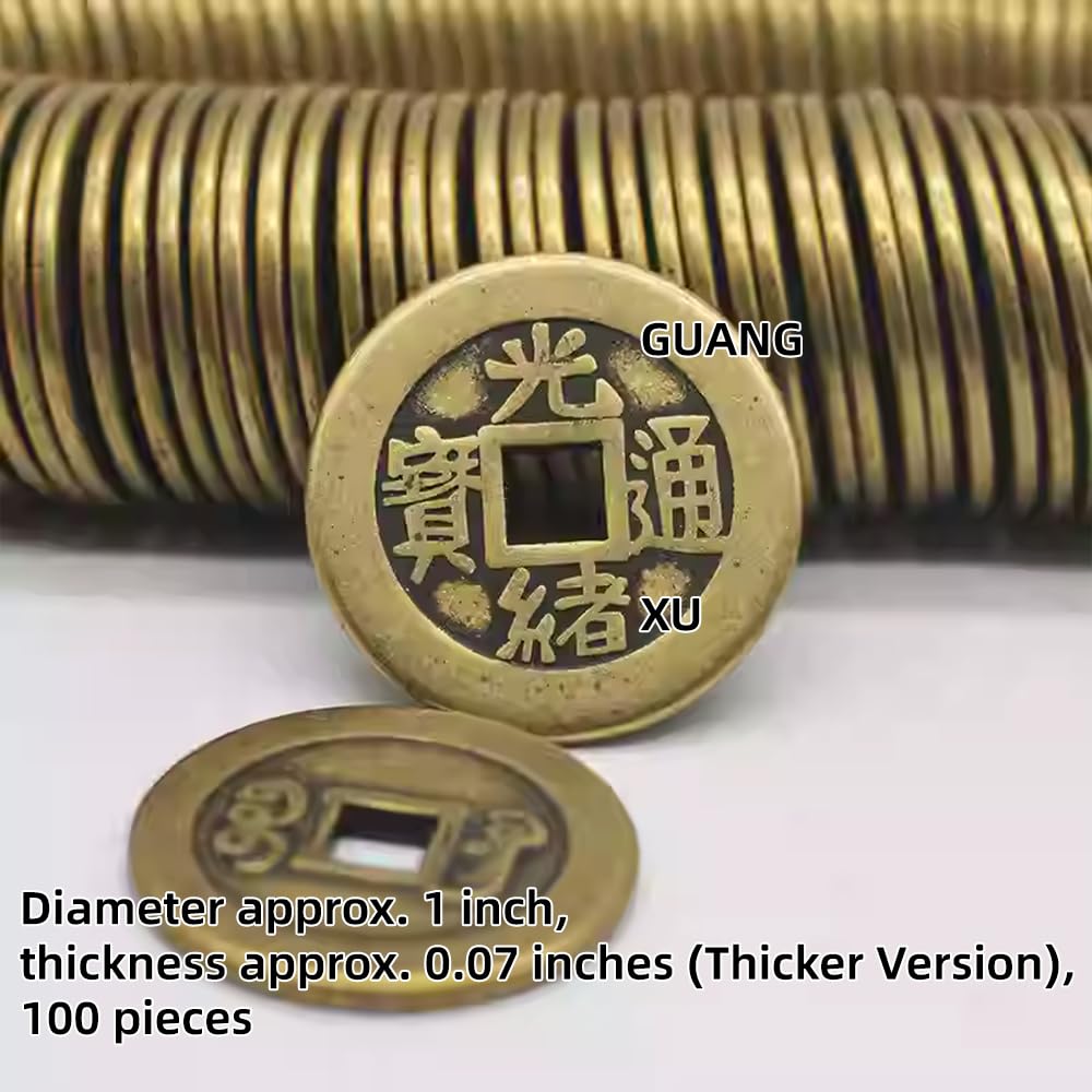 Feng Shui Wealth I-Ching Coin Set (100 Pieces) or Five Emperor Coins, Designed to Attract Health and Wealth, Serving as Symbols for Wealth Attraction and Protection Against Evil. (GUANGXU)