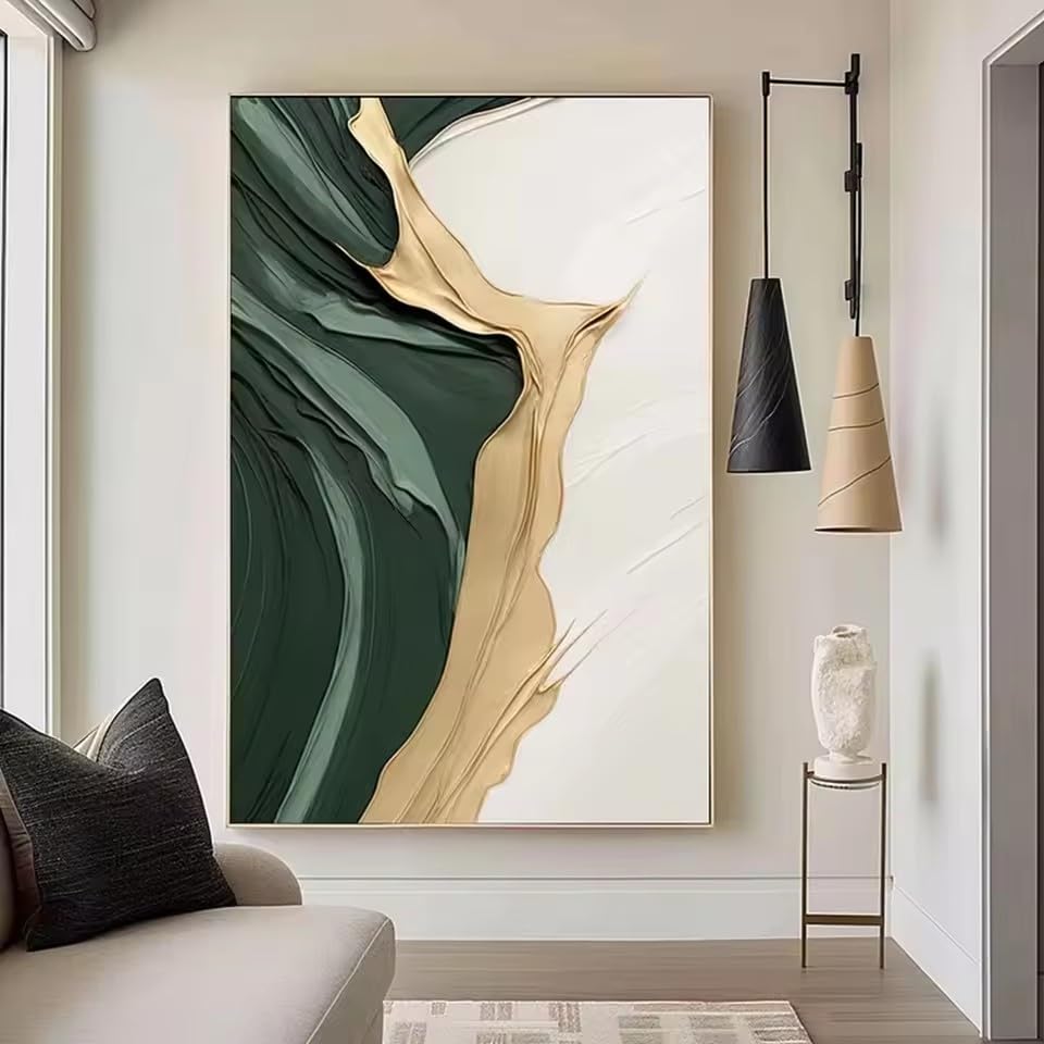 DIHANSM Goldgrünes minimalistisches abstraktes Kunstdruck-Leinwandbild, Poster, Druck, Heimdekoration (70x100cm/ungerahmt)