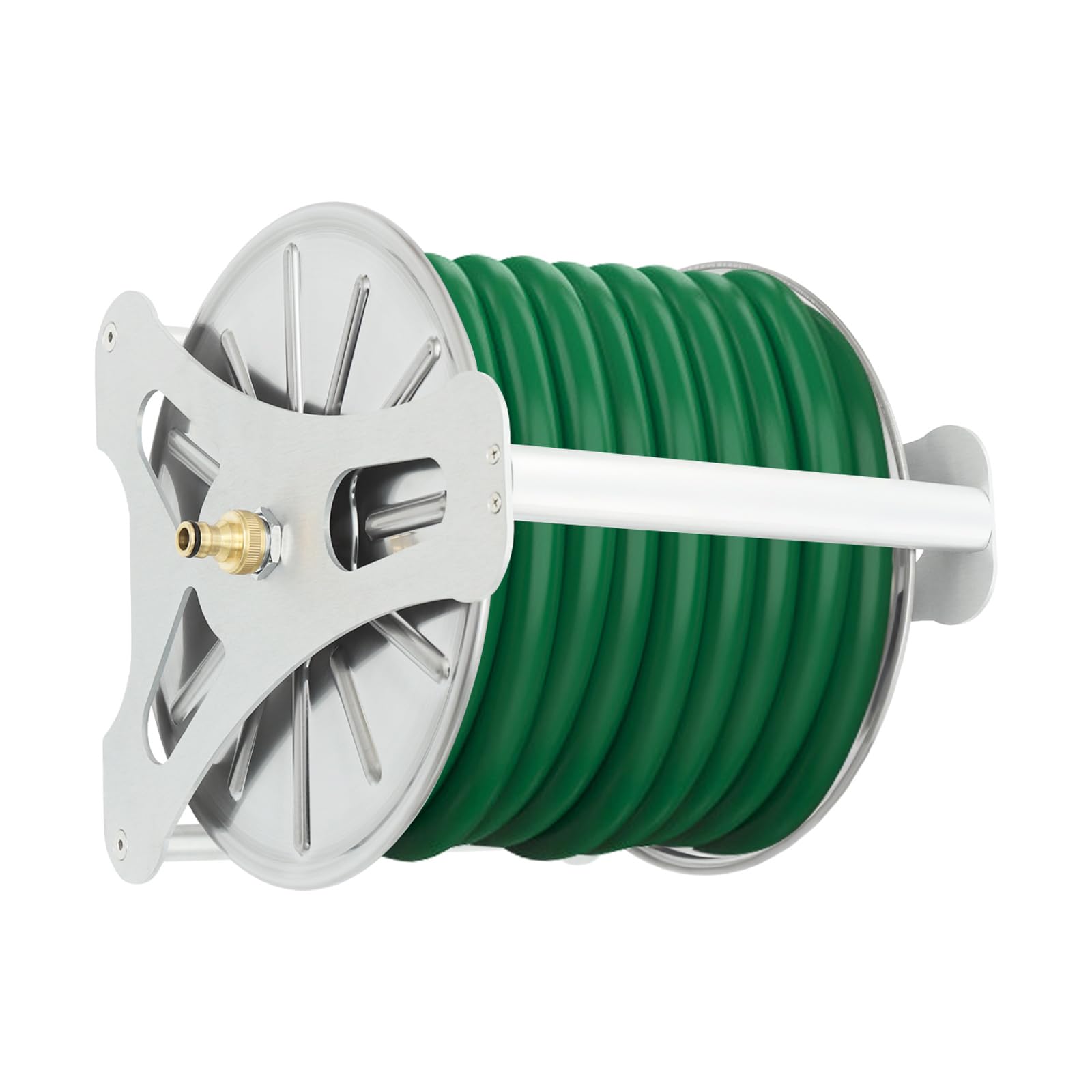 Garden Hose Reel Wall Mounted 40m/131ft Capacity Water Hose Storage Rack for Garden and Agricultural Use, 430 Stainless Steel Hose Holder with Crank Handle, Freestanding or Wall Mount, Silver