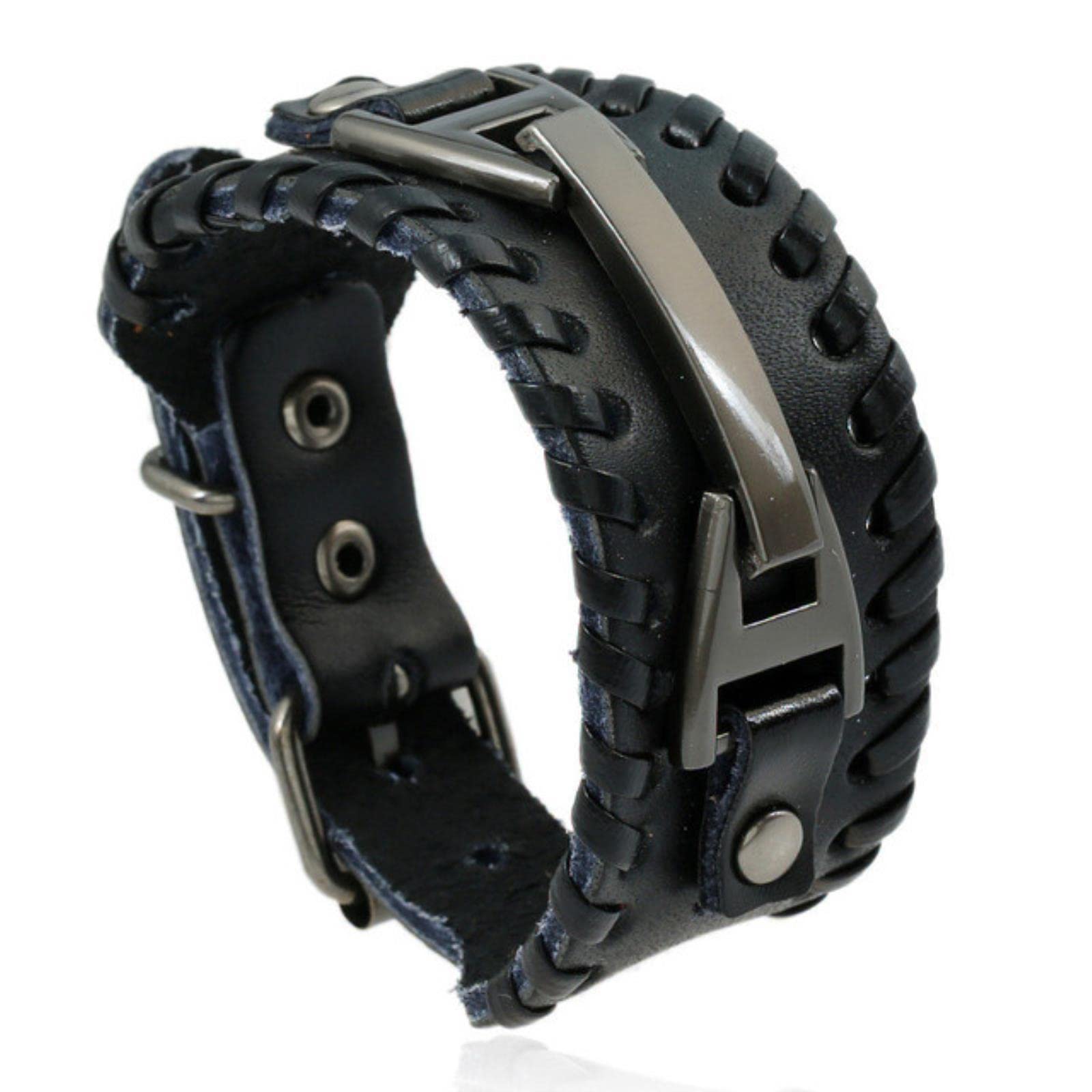 LYGXWJFC Pulsera de Cuero Punk Vintage para Hombre, Pulsera de Cuerda Trenzada Multicapa con Cierre de, Negro y marrón, 2 Colores, joyería