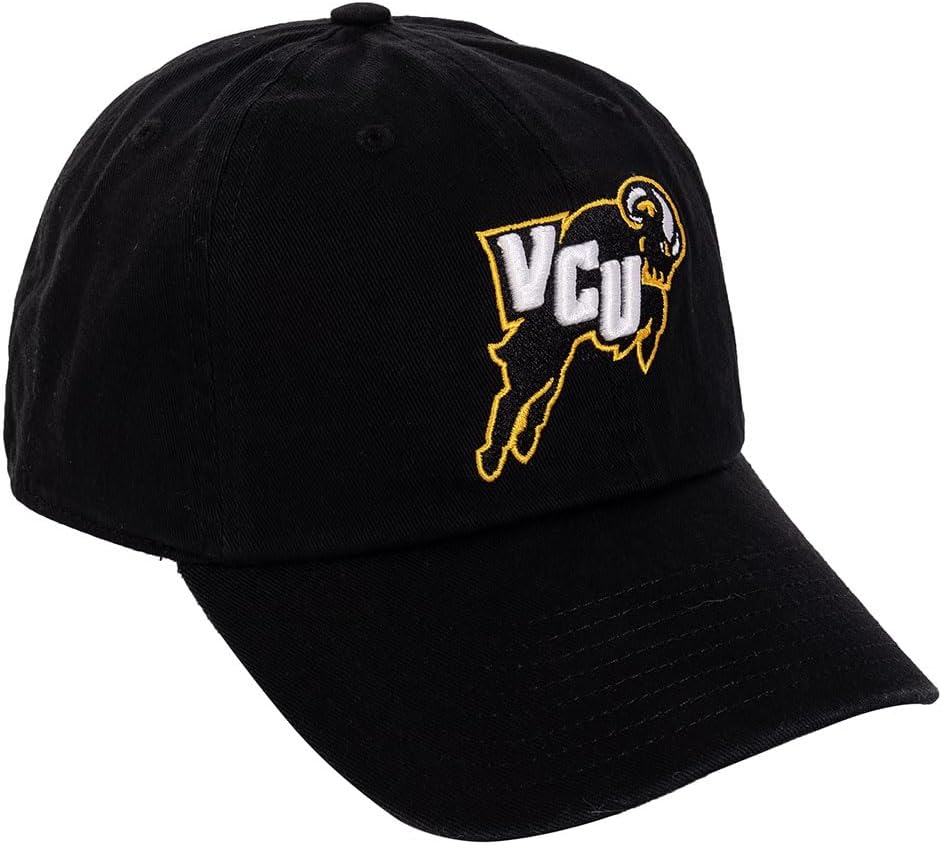 Virginia Commonwealth University Baseball Hat VCU Rams Brimmed Embroirderd Hats Cap Adjustable Cloth Strap Adult (Style A) Black, Black, One size