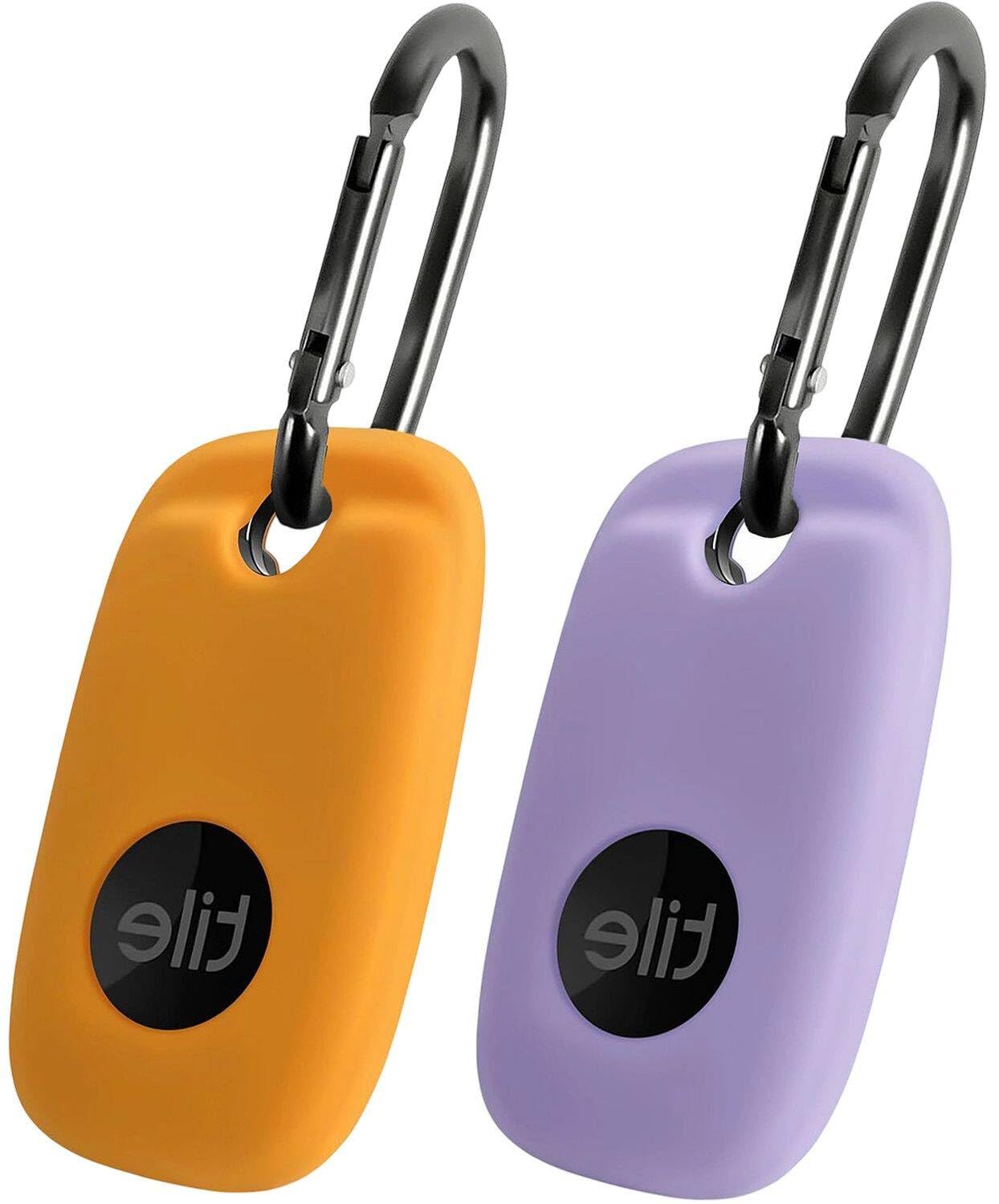 Geiomoo Silicone Case for Tile Pro 2022 Tracker, Soft Flexible Scratch Resistant Cover with Carabiner (2 Pack Orange+Lilac)