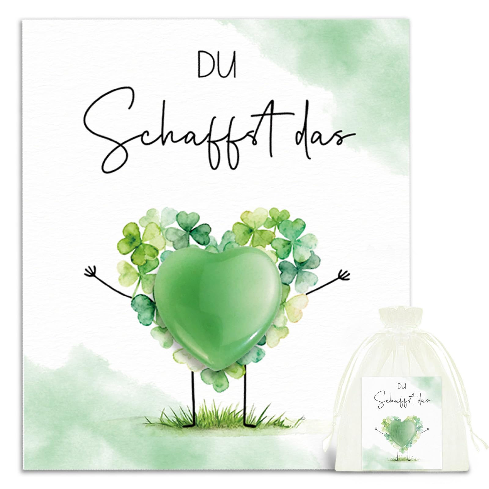 Glücksstein Mutmacher Geschenk, Du schaffst das, Viel Glück Kleeblatt Glücksbringer Prüfung, Kleines Geschenk für Kinder Mädchen Junge Frauen Freundin, Gute Besserung ,Trost, Spirituelle Geschenke